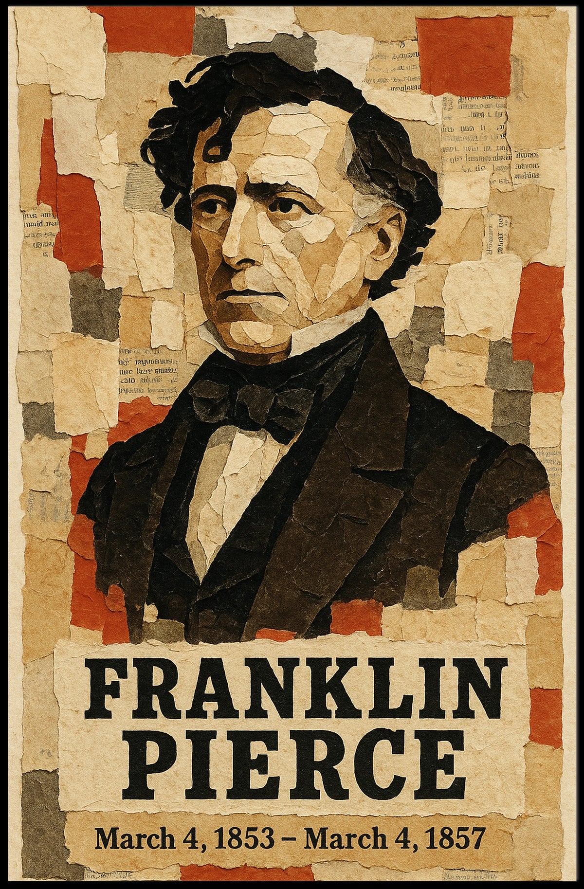 Franklin Pierce 14th President of the United States Layered paper Collage Poster
