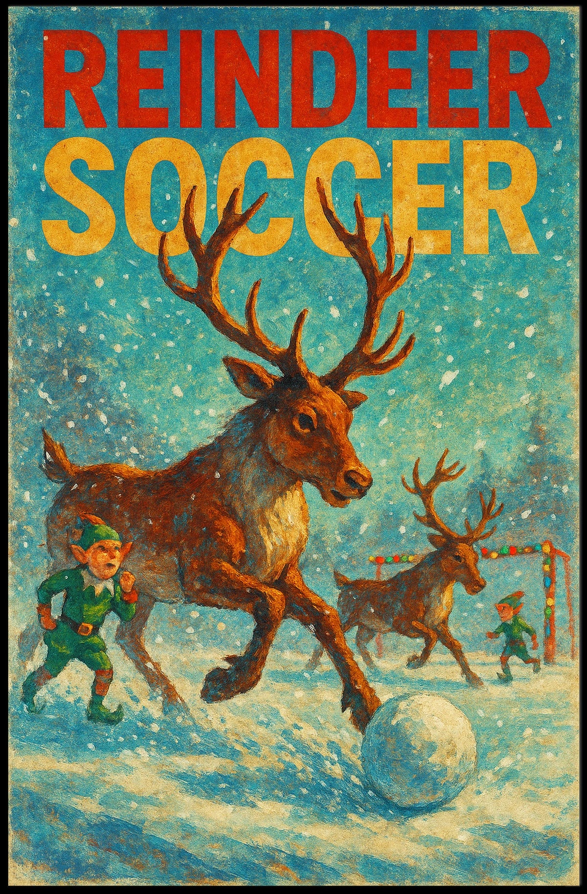 Reindeer Soccer Festive Winter Wonderland Poster