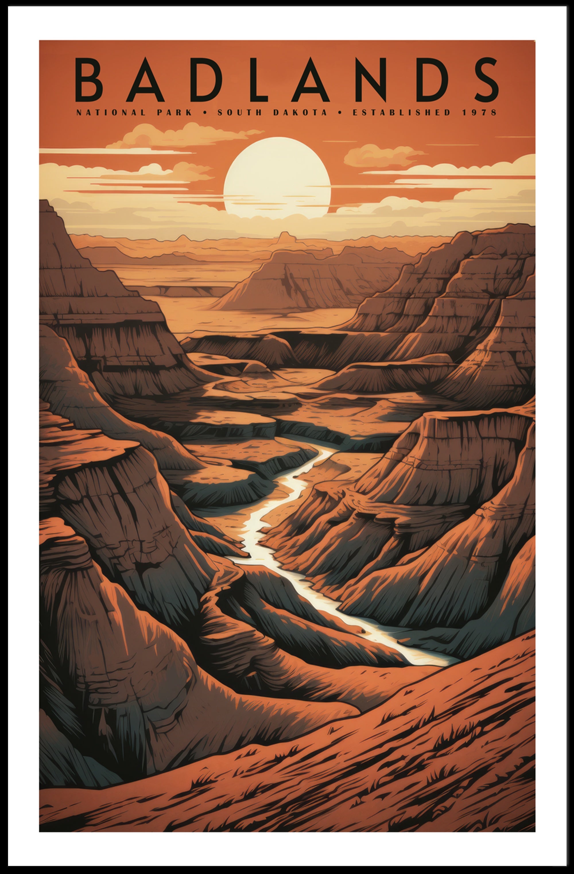 Badlands National Park Travel Poster Vintage Wall Art