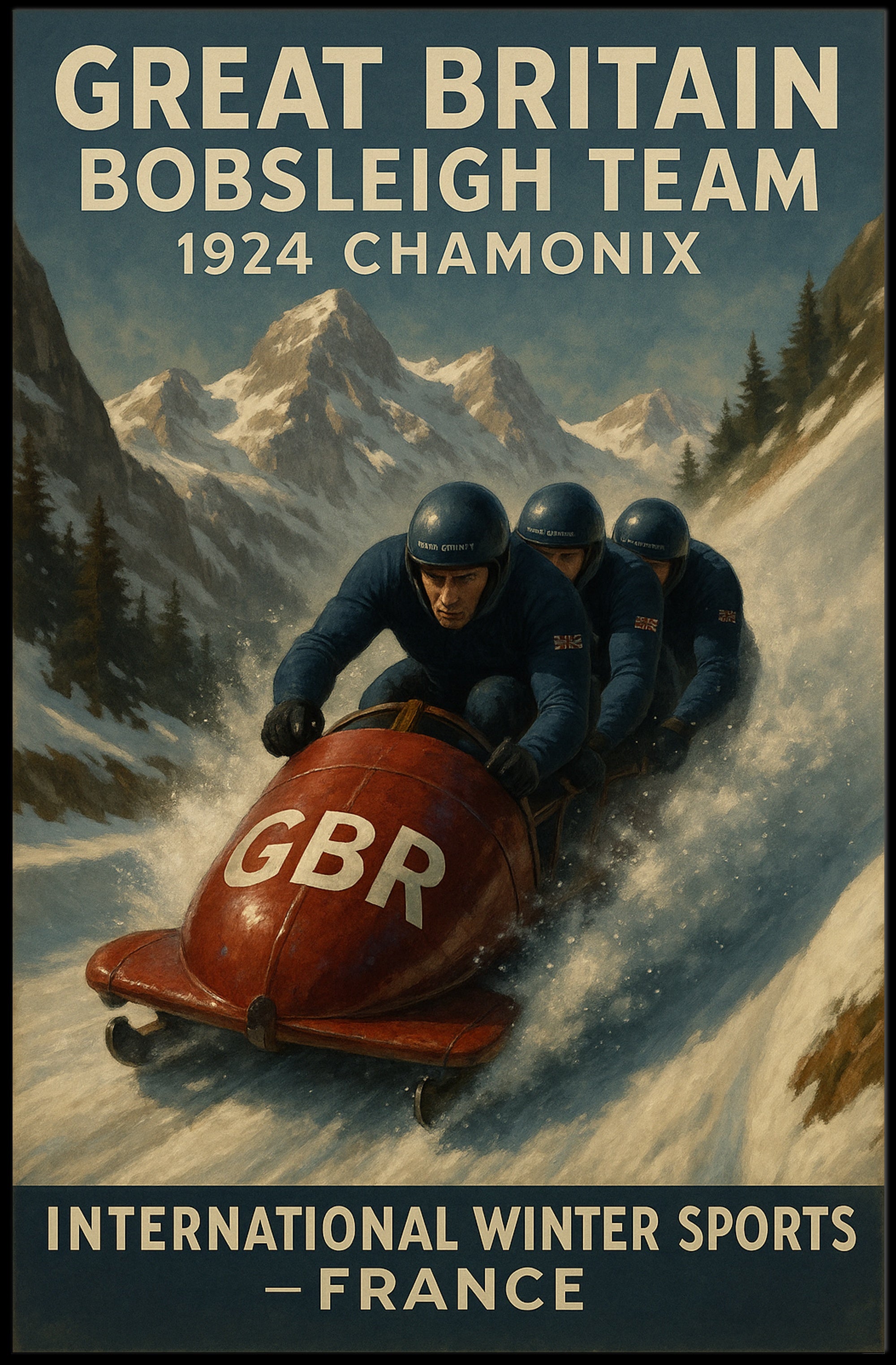 Great Britain Bobsleigh Team 1924 Poster