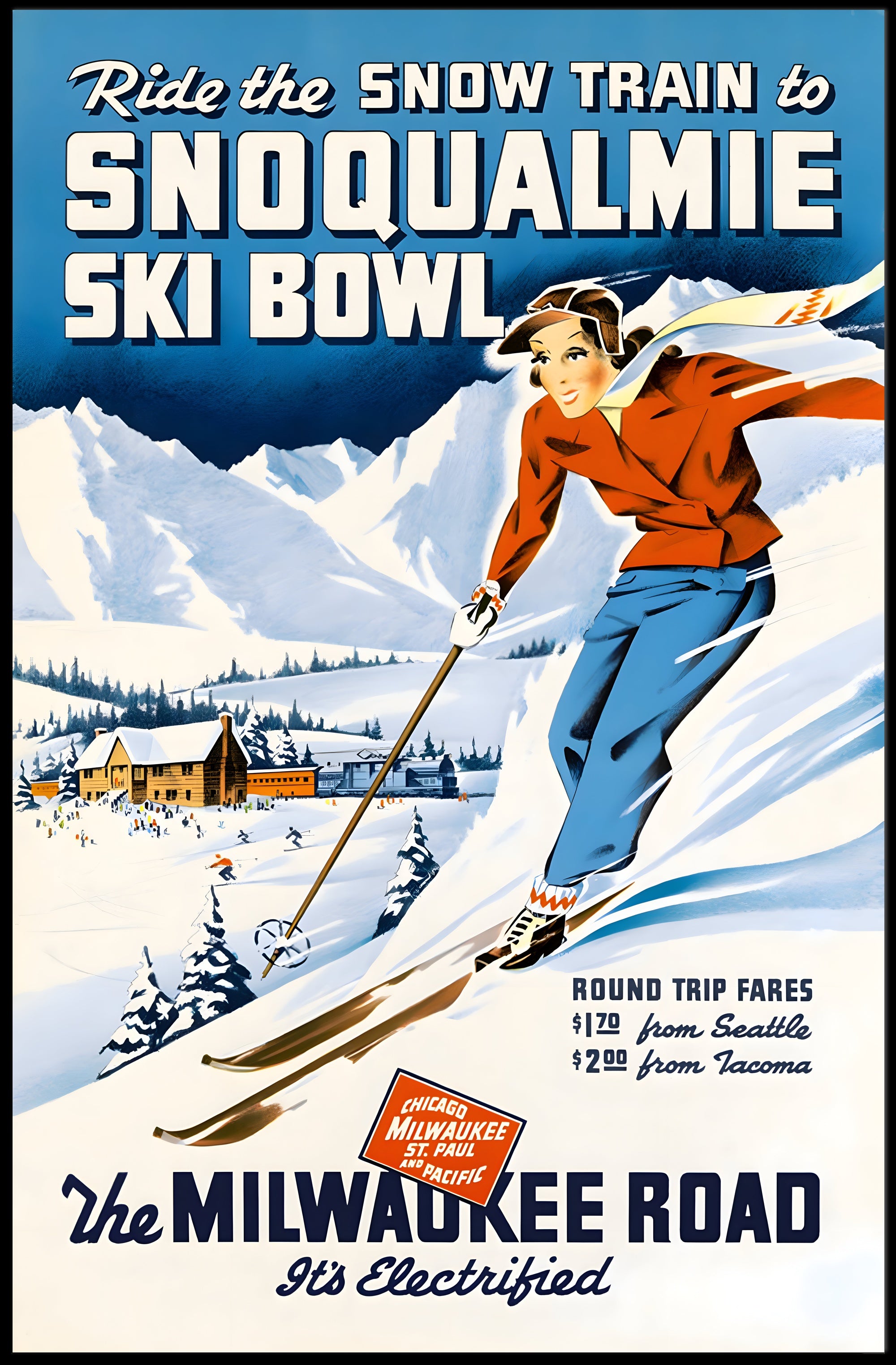 Vintage Snoqualmie Ski Bowl Adventure Travel Poster PosterGoat