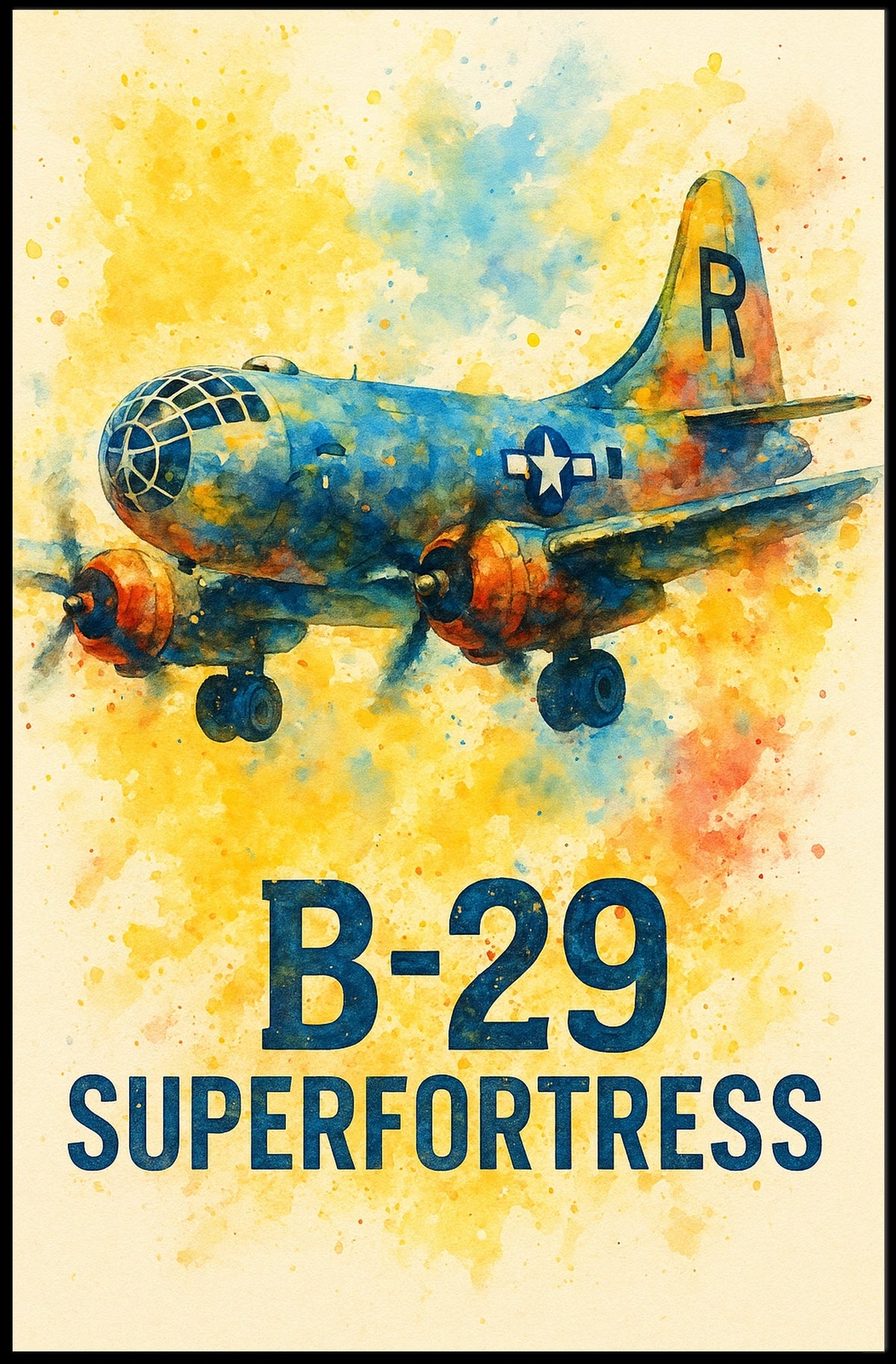 B-29 Superfortress Watercolor Art Poster Vintage Style