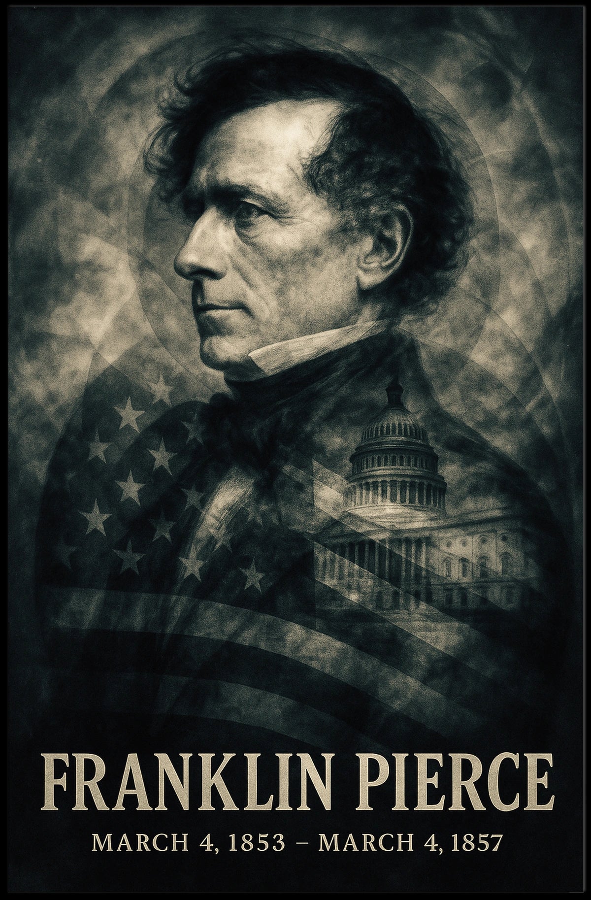 Franklin Pierce 14th President of the United States Double Exposure Poster