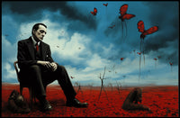 Contemplative Surrealism in Barren Landscape Artistic Poster