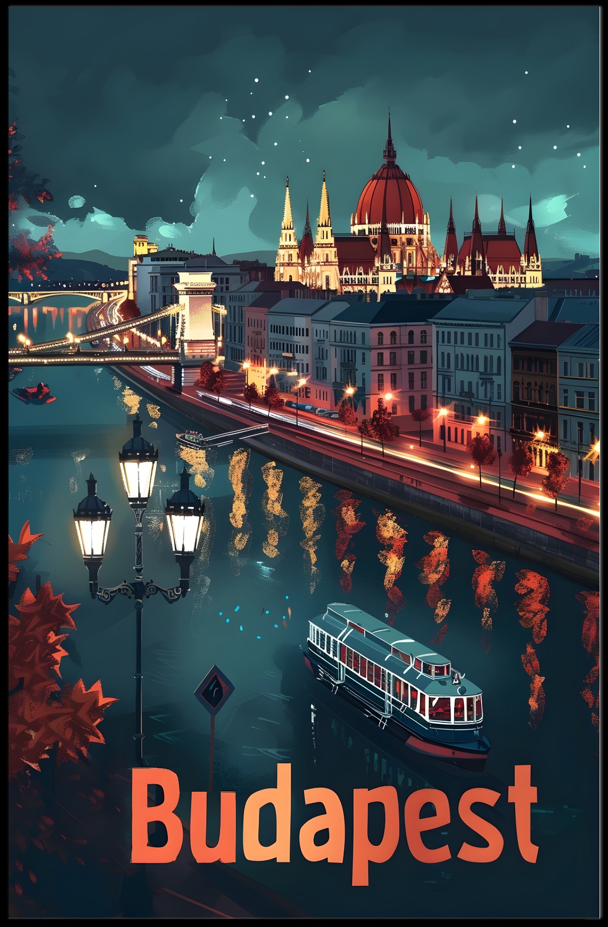 Budapest Nightscapes: Illuminated Cityscape Art Urban or Cityscape Poster