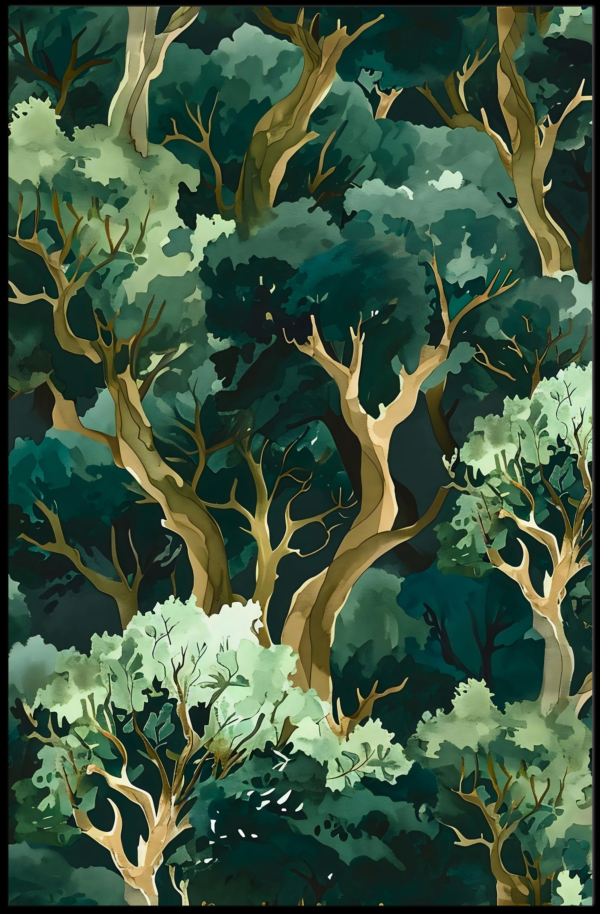 Lush Green Forest Abstract Artistic Poster