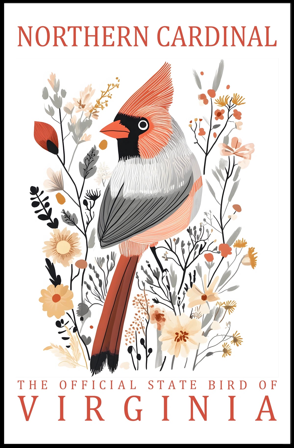 Northern Cardinal Virginia State Bird Art Poster