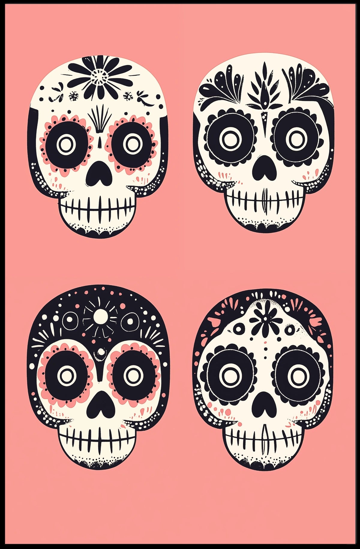 Day of the Dead Sugar Skulls Vibrant Floral Poster