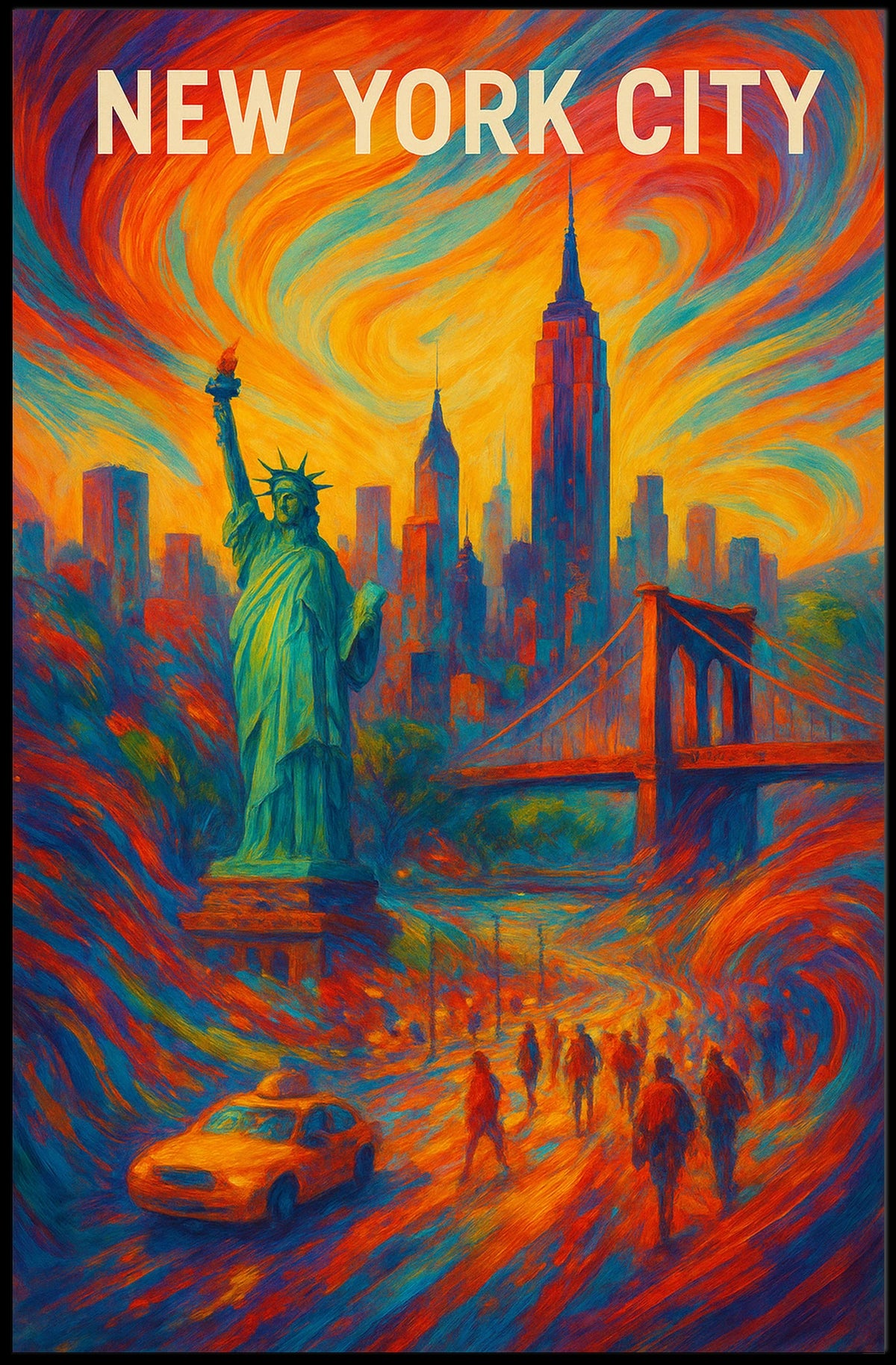 New York City Vibrant Landmark Poster Abstract Wall Art