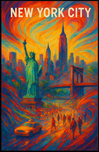 New York City Vibrant Landmark Poster Abstract Wall Art