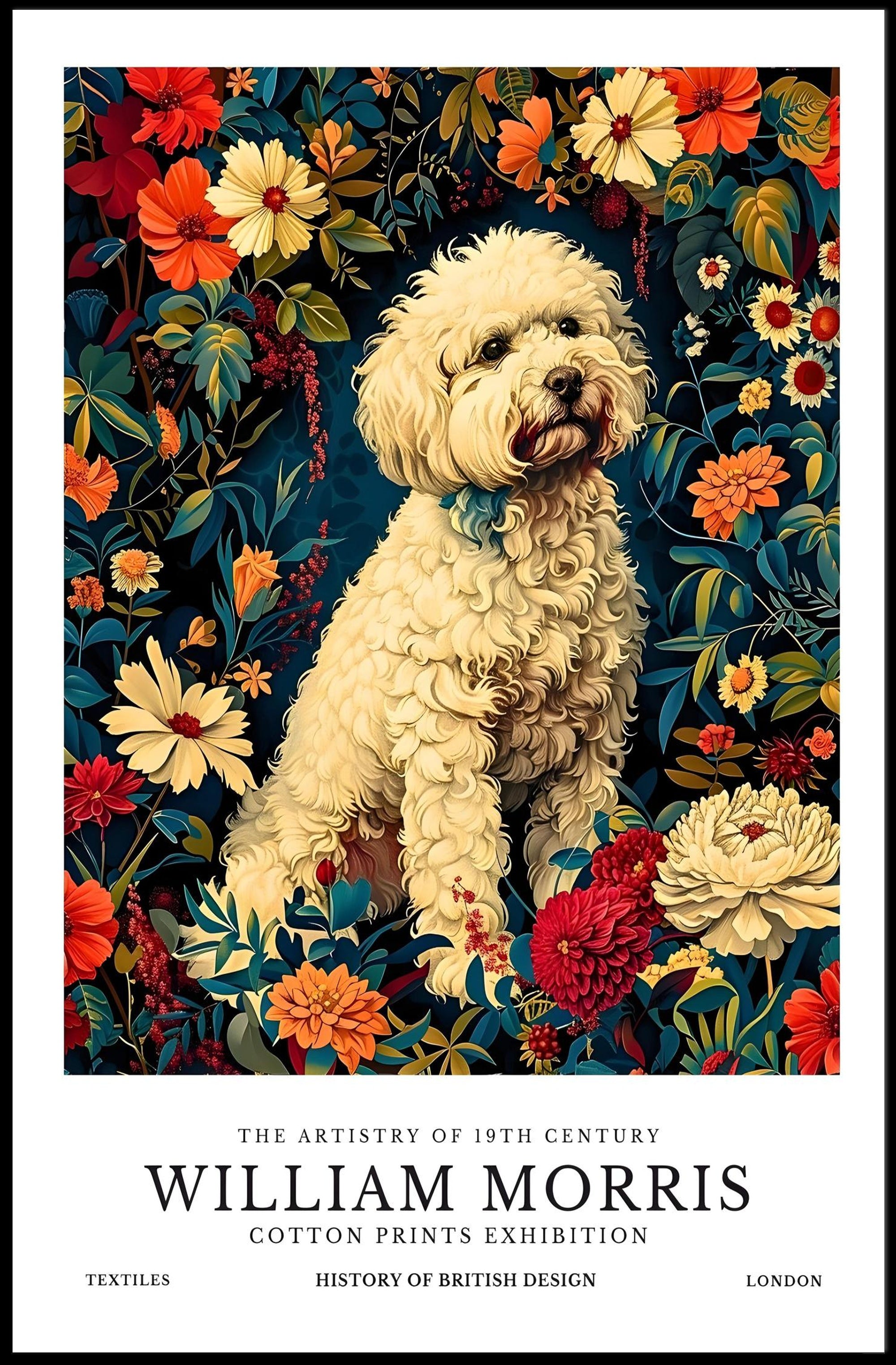 William Morris Inspired Floral Dog Artistic Poster