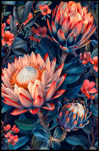 Vibrant Protea Flower Botanical Art Print - Artistic Poster