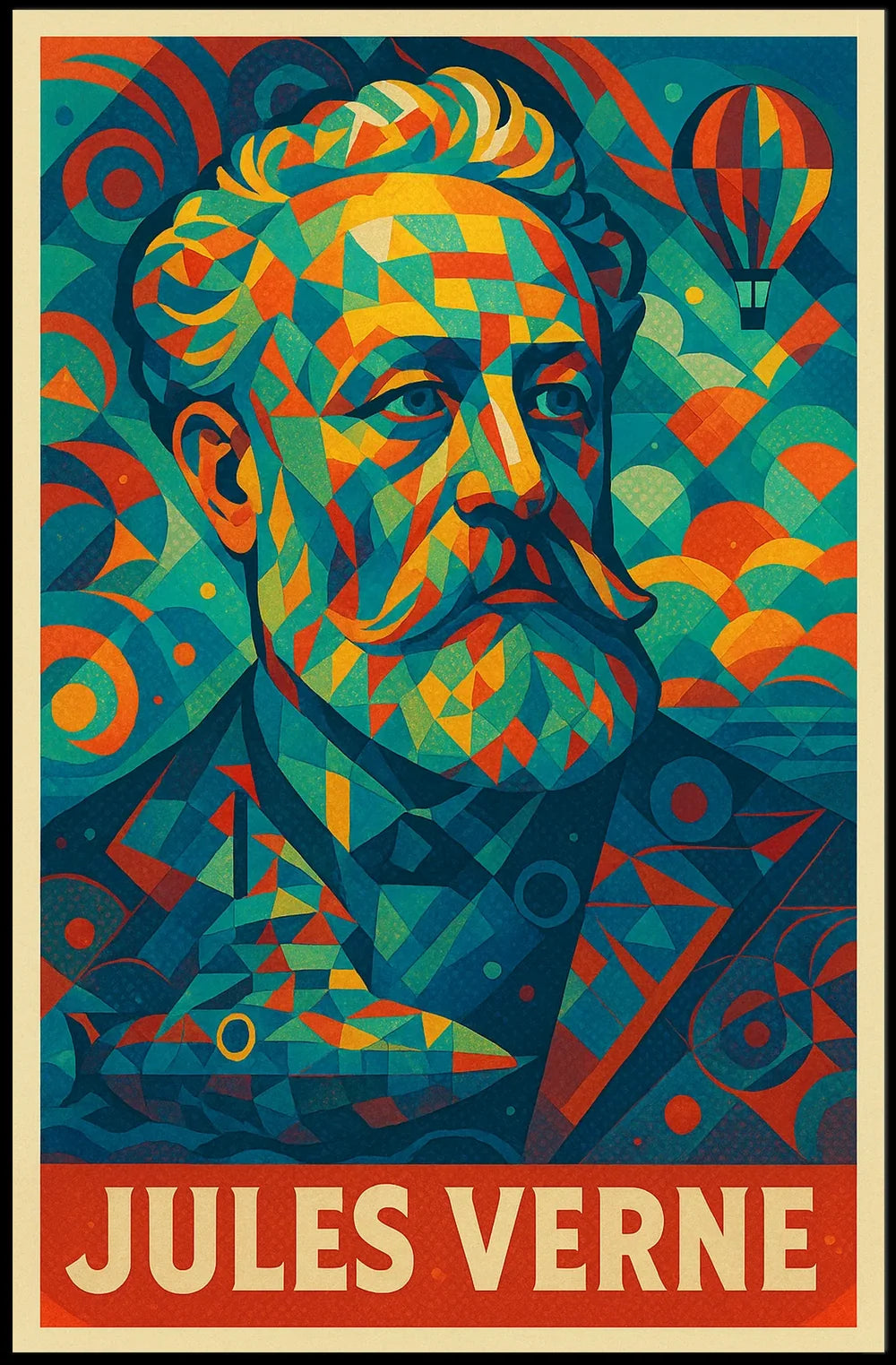 Jules Verne Mosaic Portrait Art Poster - Pop Culture Poster