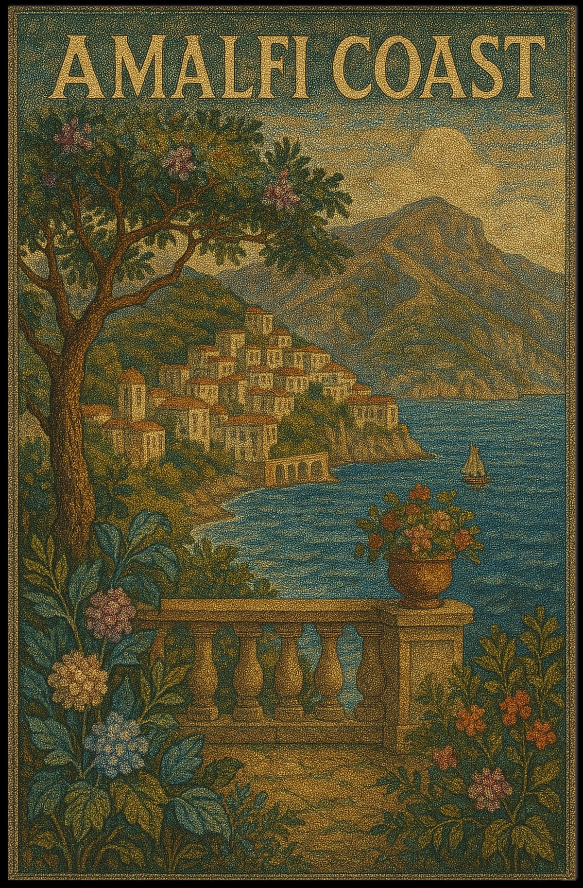 Amalfi Coast Poster Wall Art 18x24 Inches Ocean View