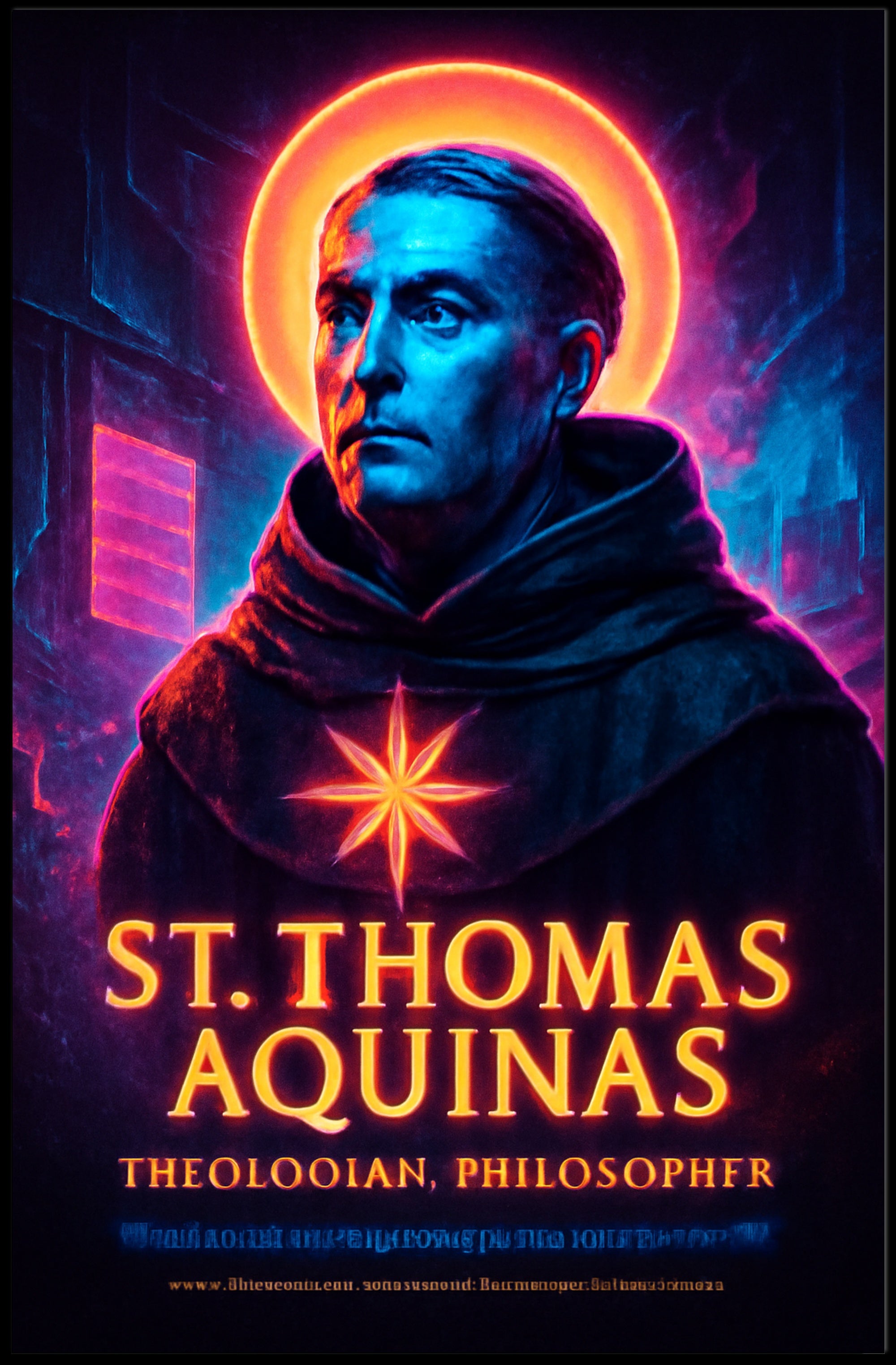 St. Thomas Aquinas Neon Portrait Cultural or Heritage Poster