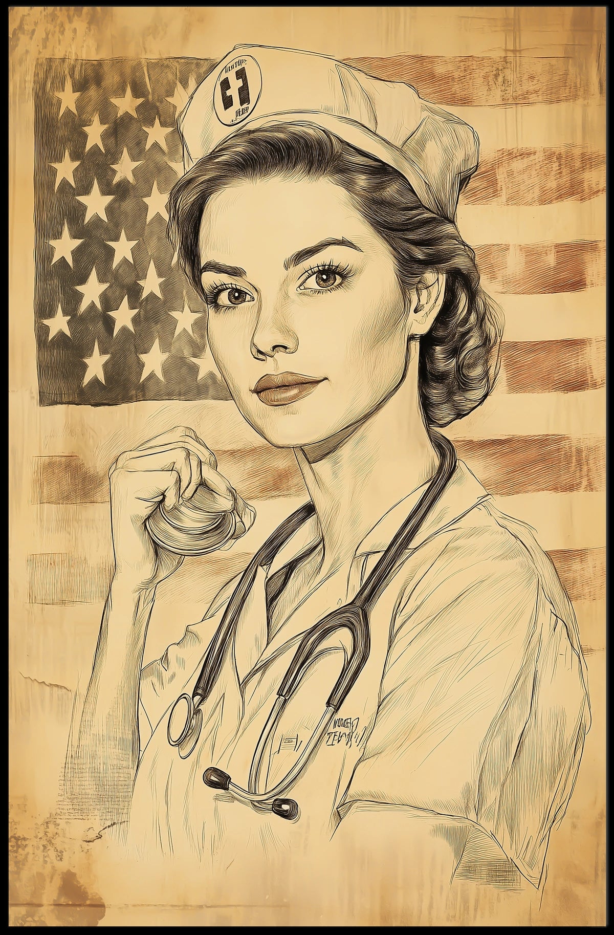 sketch of a nurse Poster