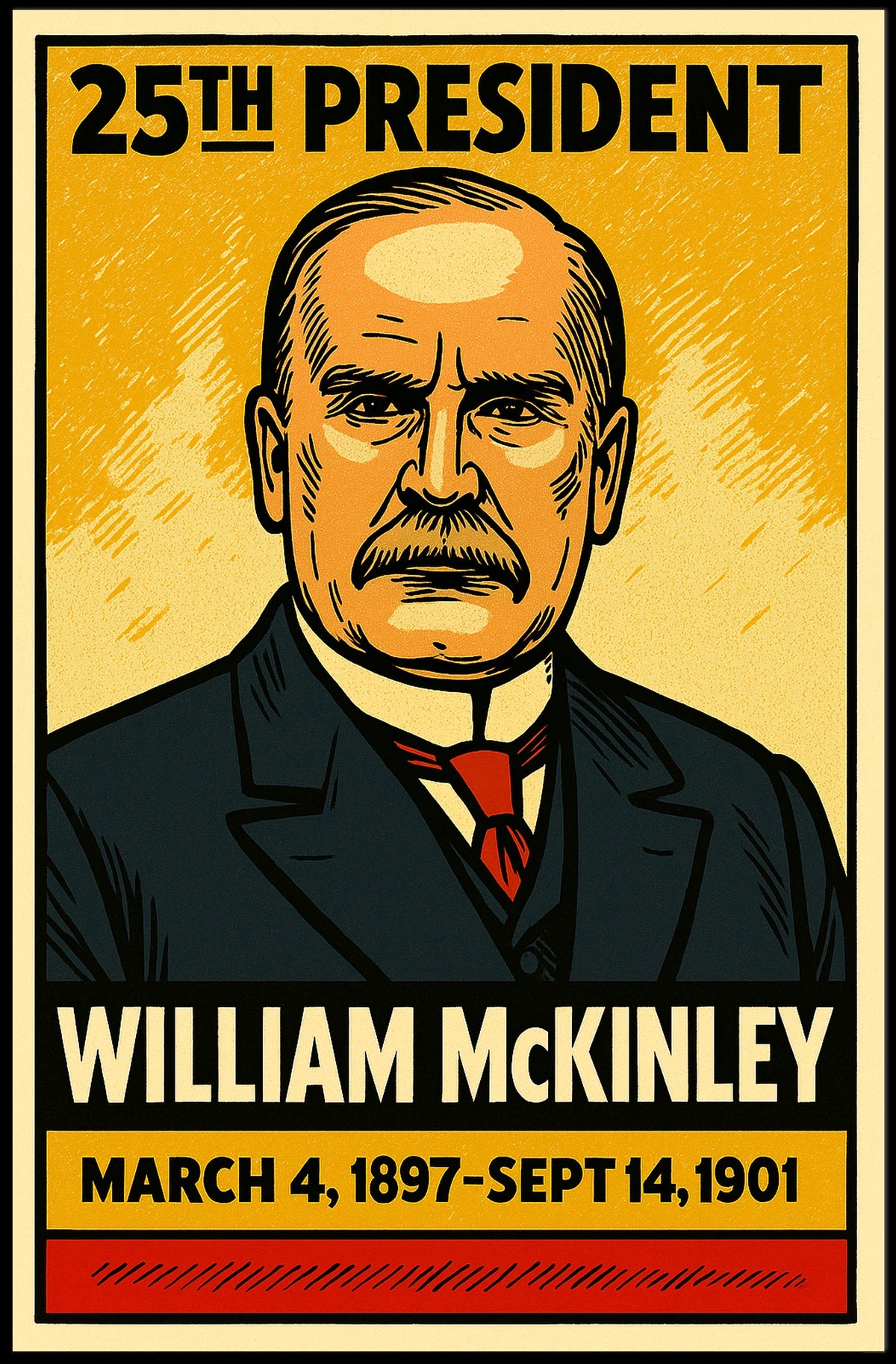 William McKinley 25th President of the United States Inked Comic Style Poster