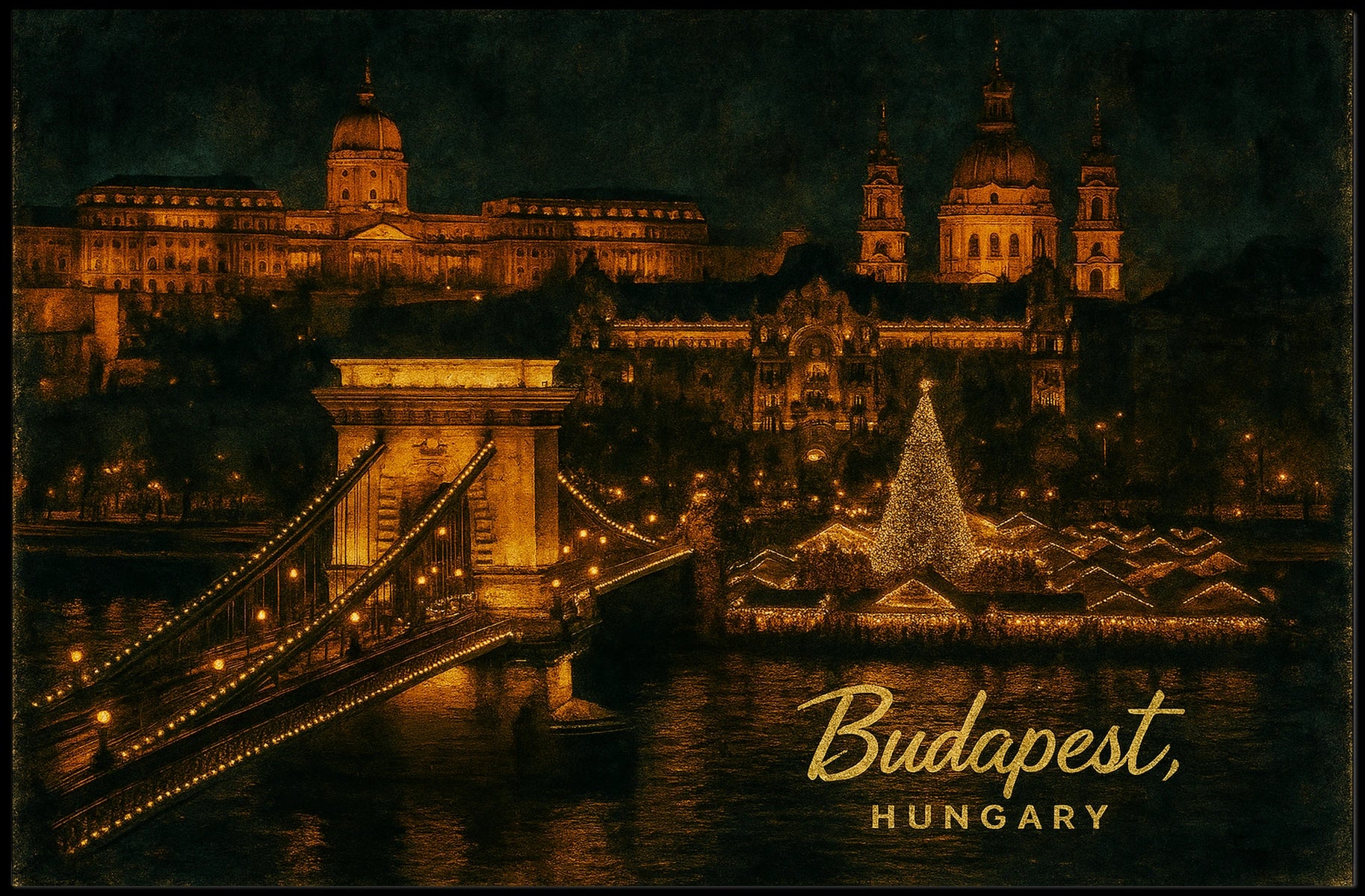 Budapest at Night Poster