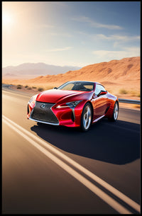 Red Sports Car in Motion Poster PosterGoat