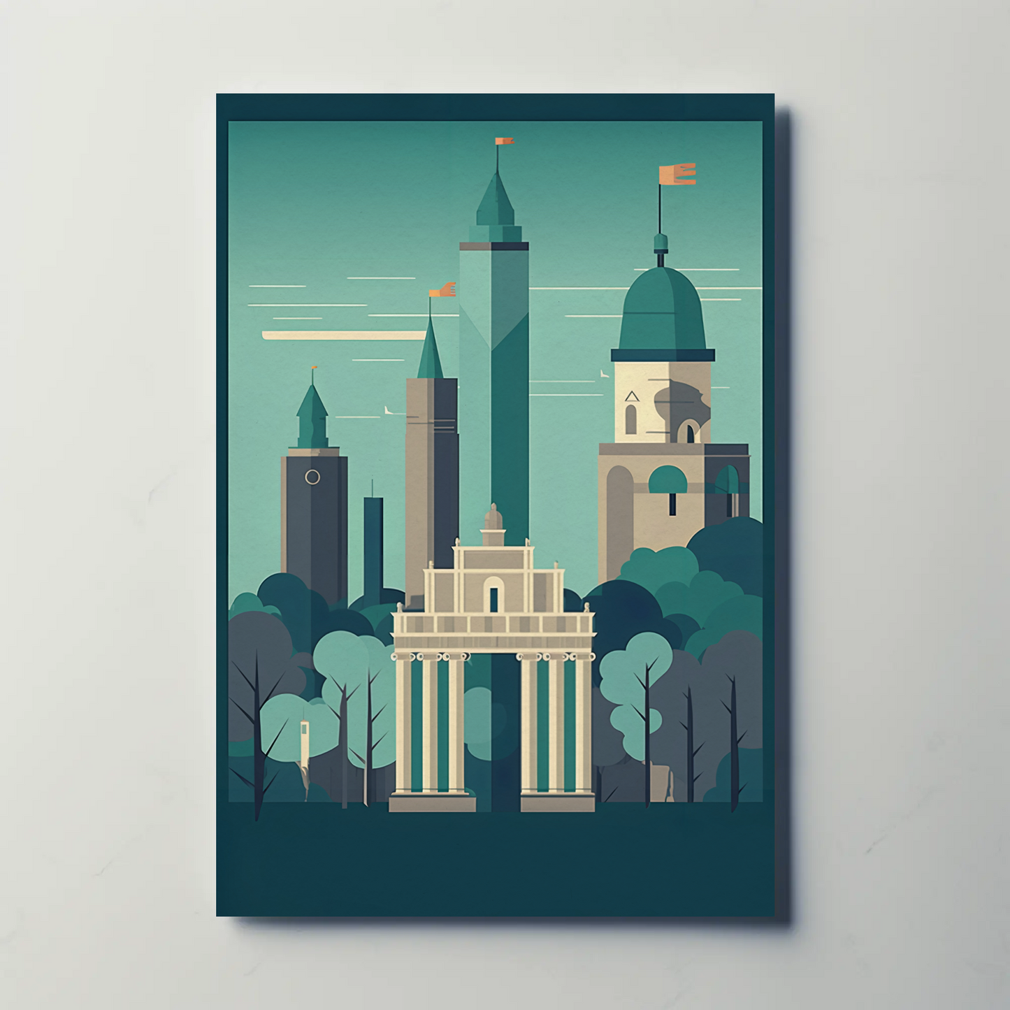 Modern Skyline With Classical Gate Travel Poster