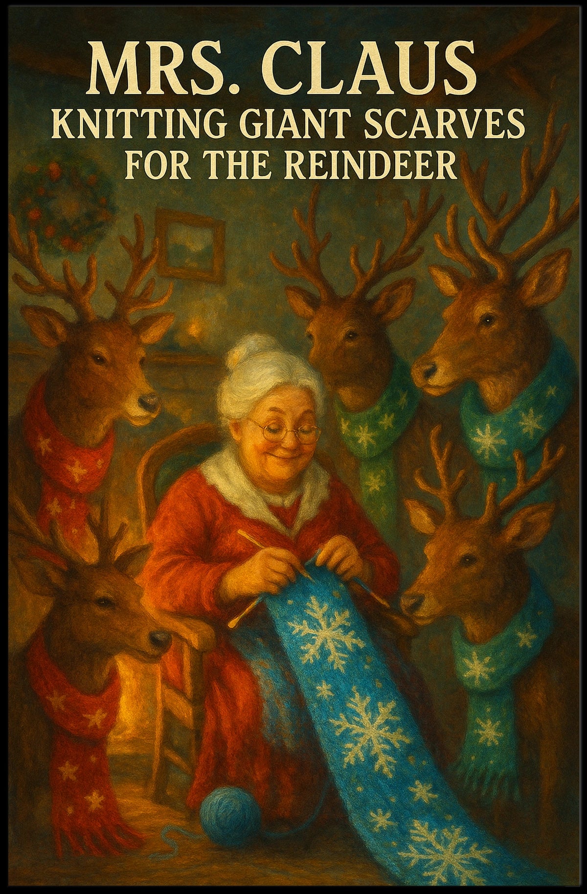 Mrs. Claus And Her Knitting Poster