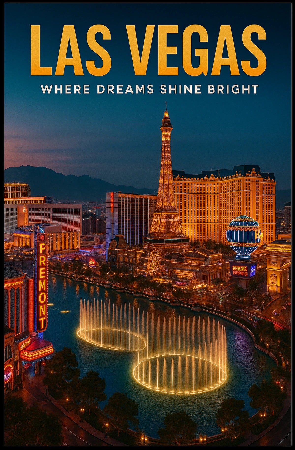 Las Vegas Neon Skyline Poster For Living Room Decor