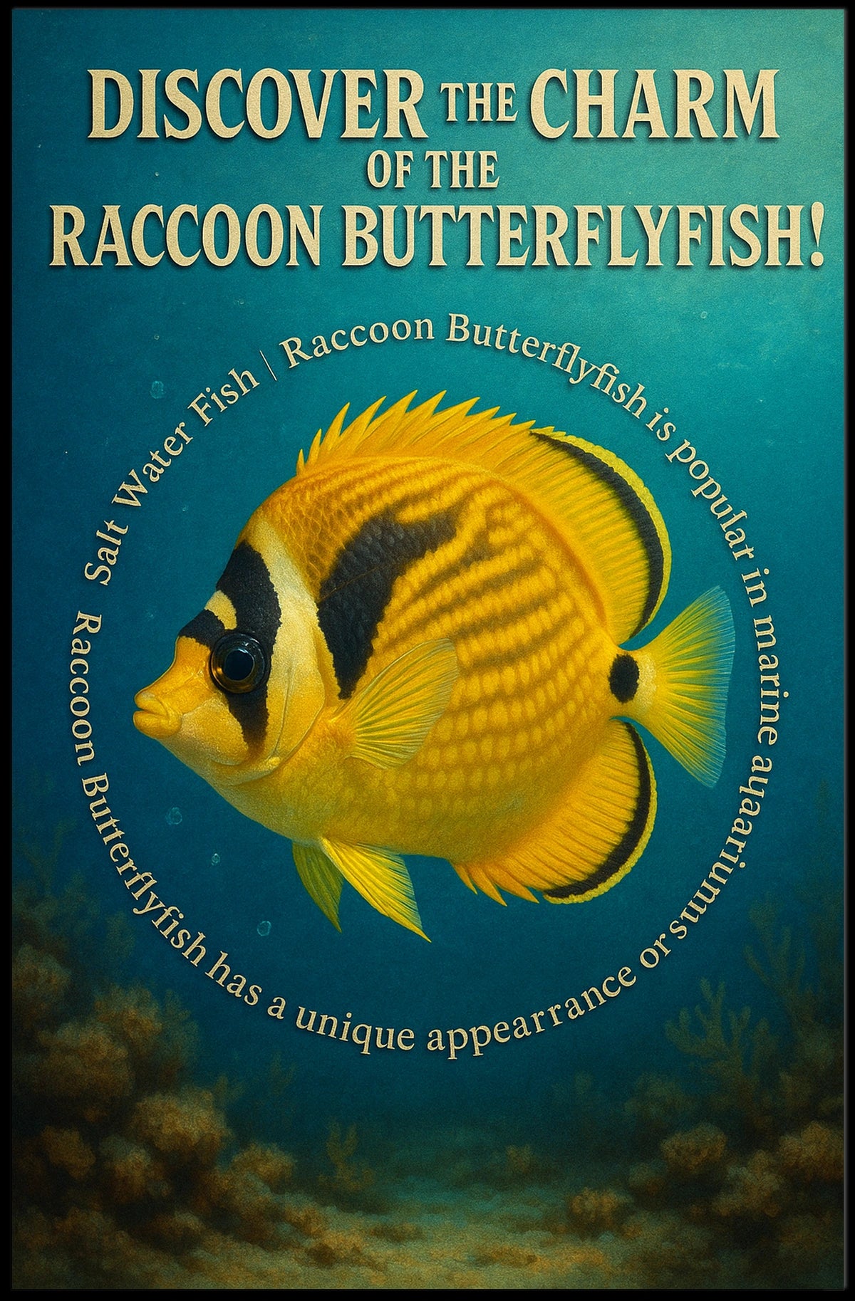 Raccoon Butterflyfish Underwater Artistic Vintage Poster