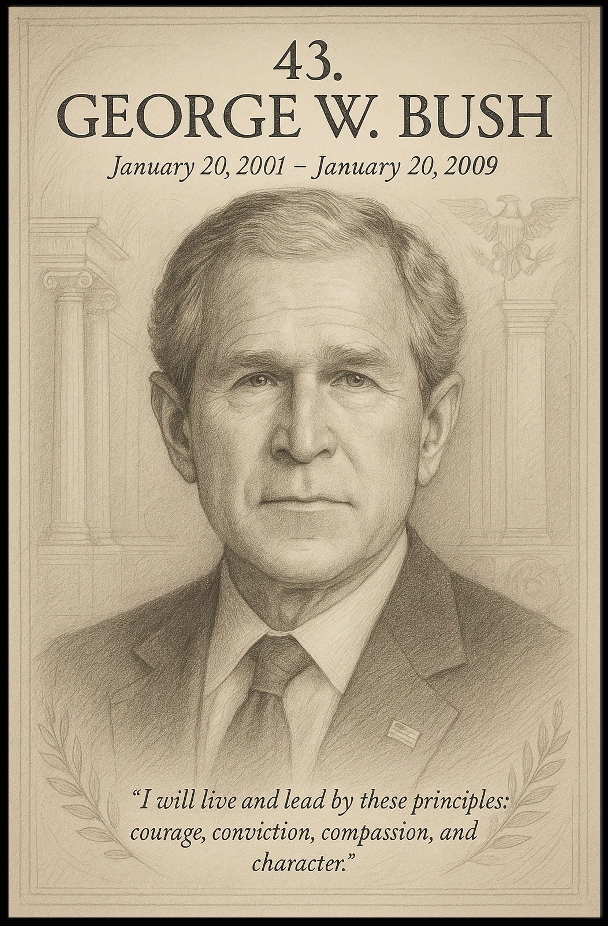George W Bush 43rd President Sketch Poster Art Print Decor PosterGoat