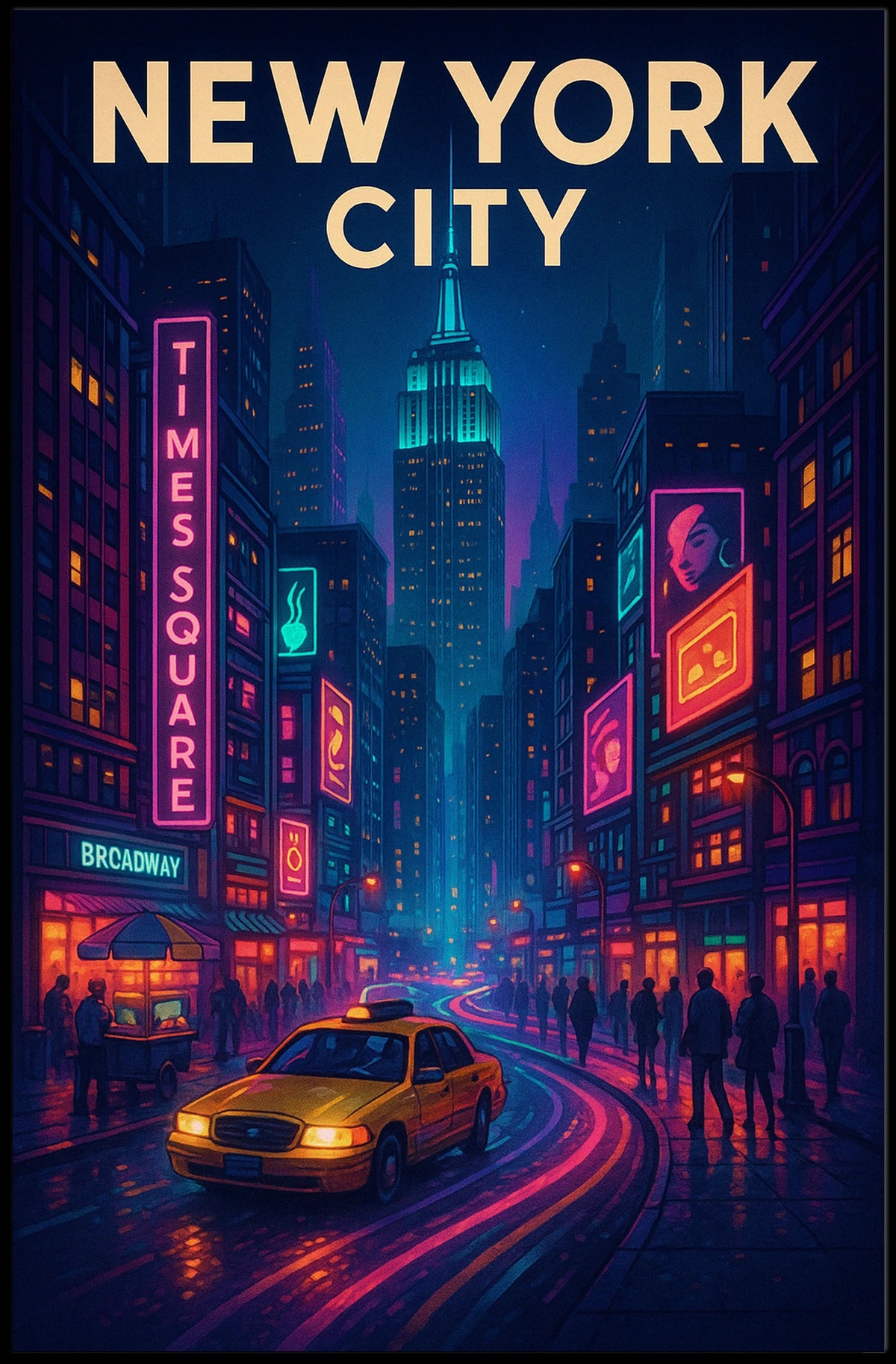 New York City Nightlife Neon Art Poster Abstract Wall Art