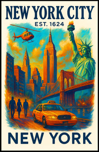 New York City Icons Poster Vintage Cityscape Wall Art