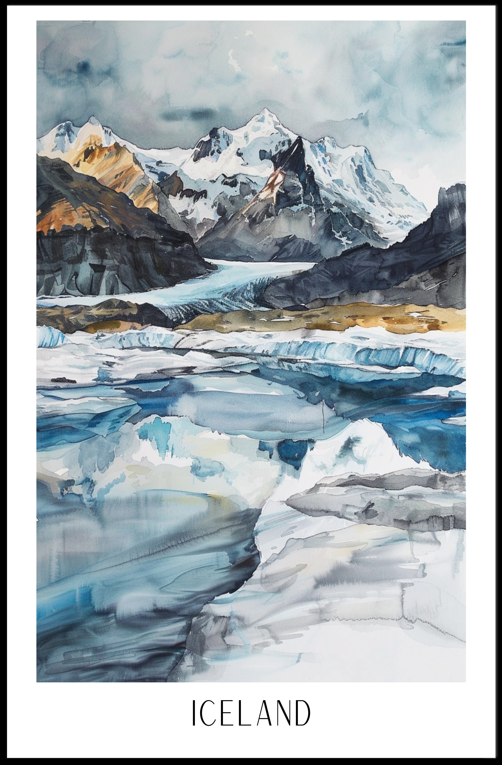 Icelandic Icy Mountains Abstract Artistic Poster PosterGoat