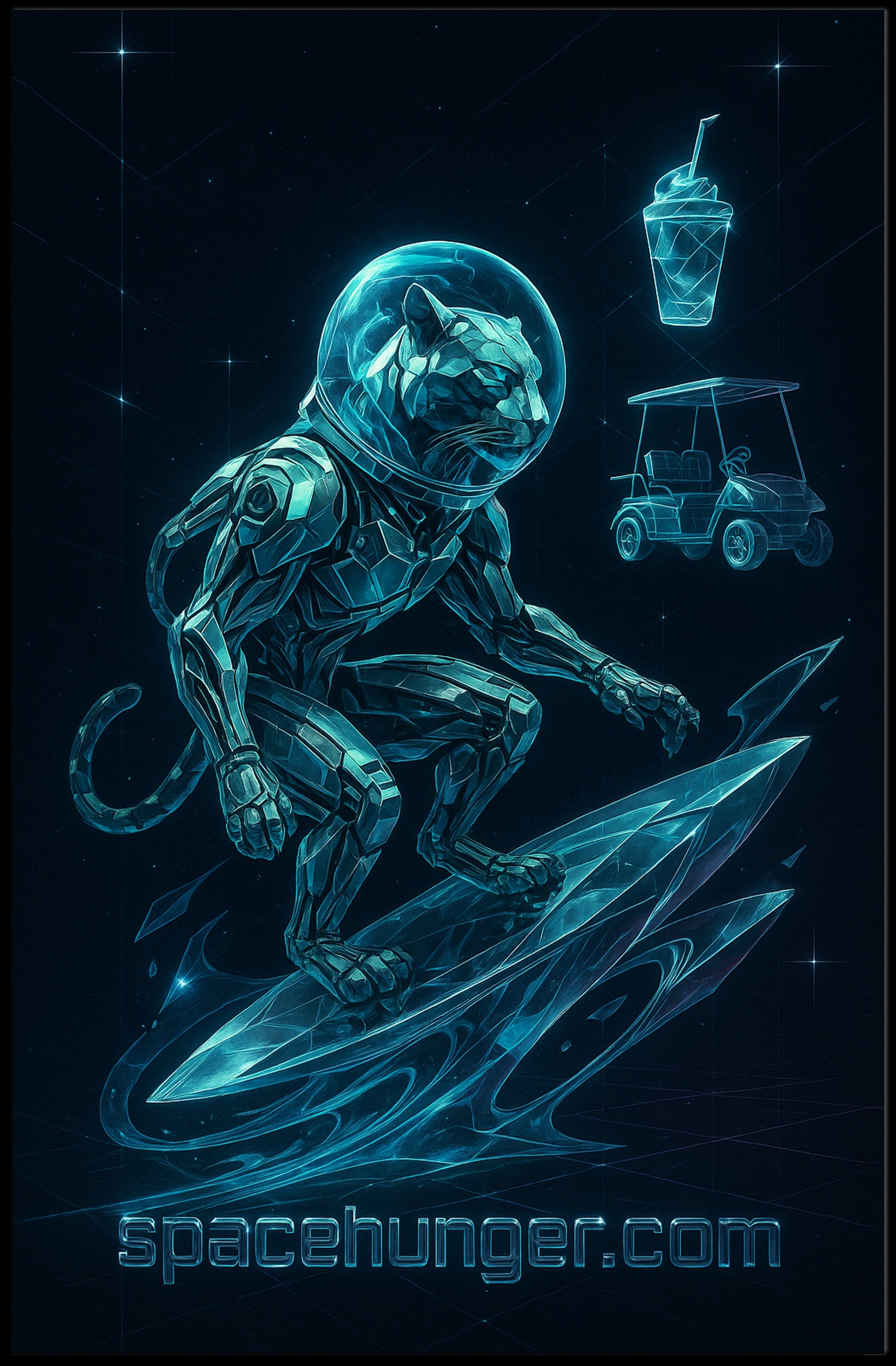 Cosmic Panther Surfer Poster Futuristic Neon Wall Art