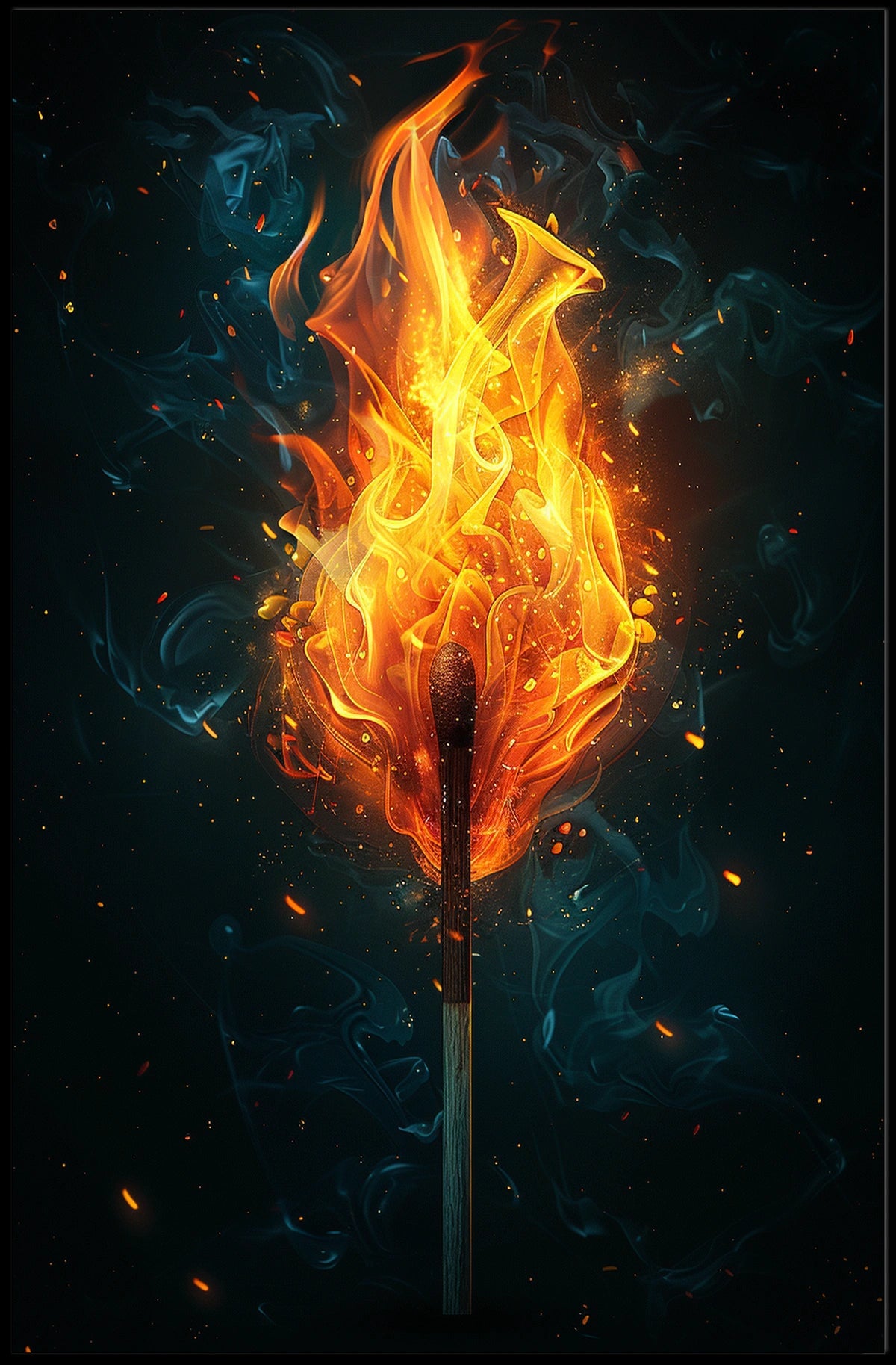 Fiery Matchstick Surrealism: Modern Art Poster