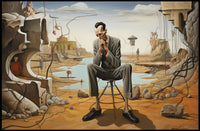 Introspective Surreal Landscape with Formal Figure: Artistic Poster