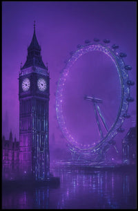 London Landmarks Neon Cyberpunk Art Urban or Cityscape Poster