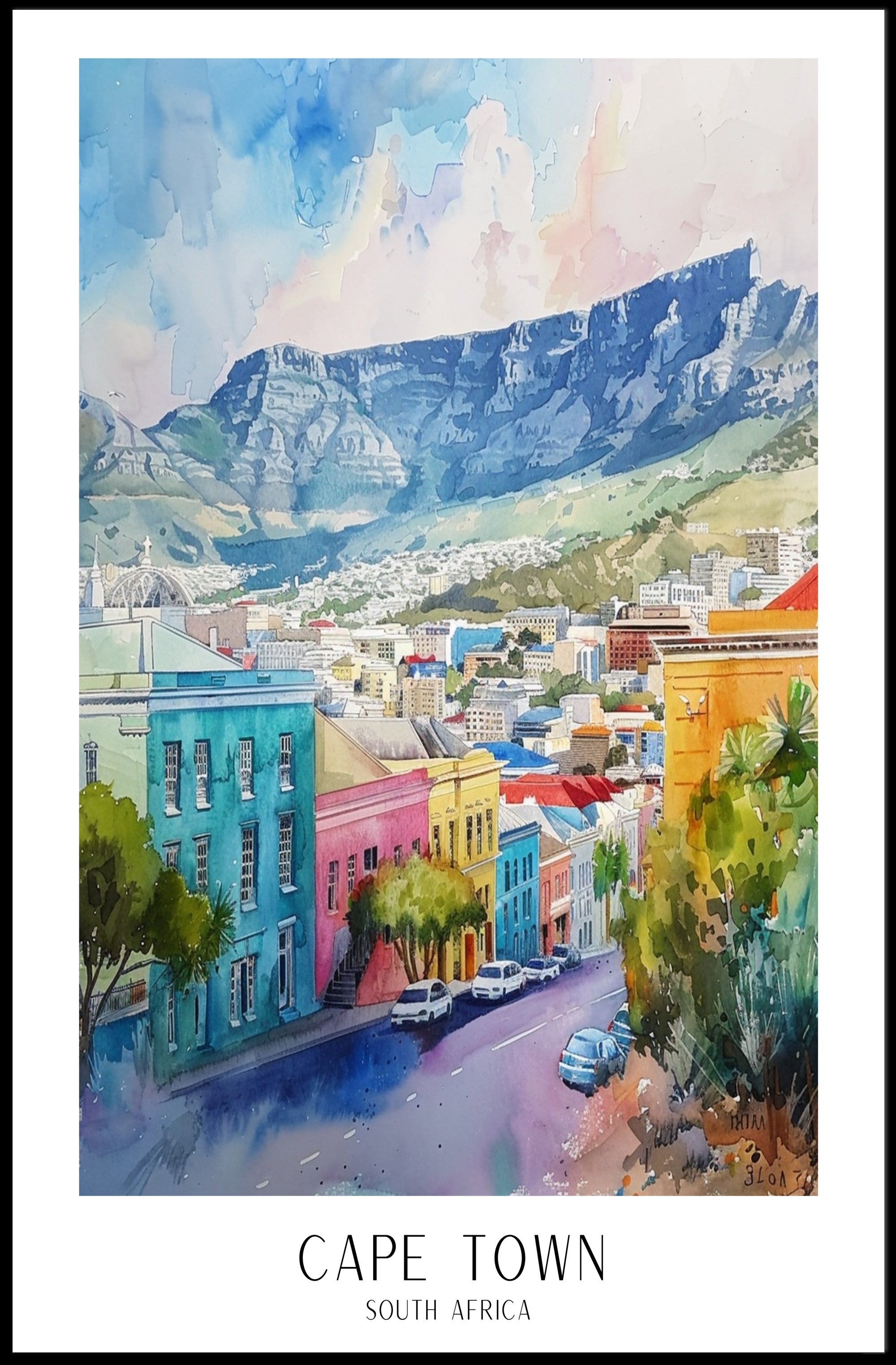 Cape Town Cityscape Watercolor Art Poster Urban or Cityscape Poster PosterGoat