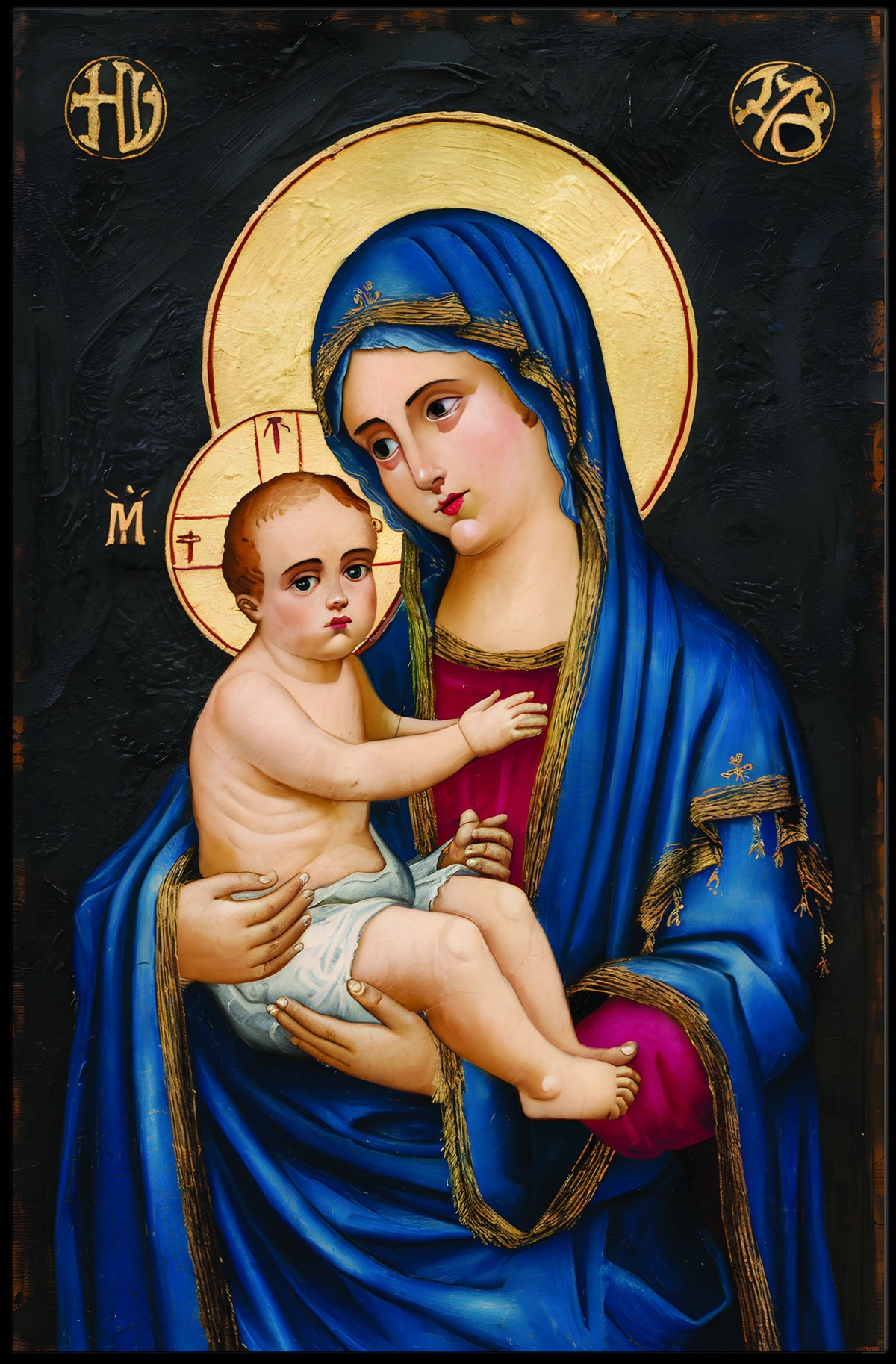 Iconic Mother Mary Holding Jesus Poster
