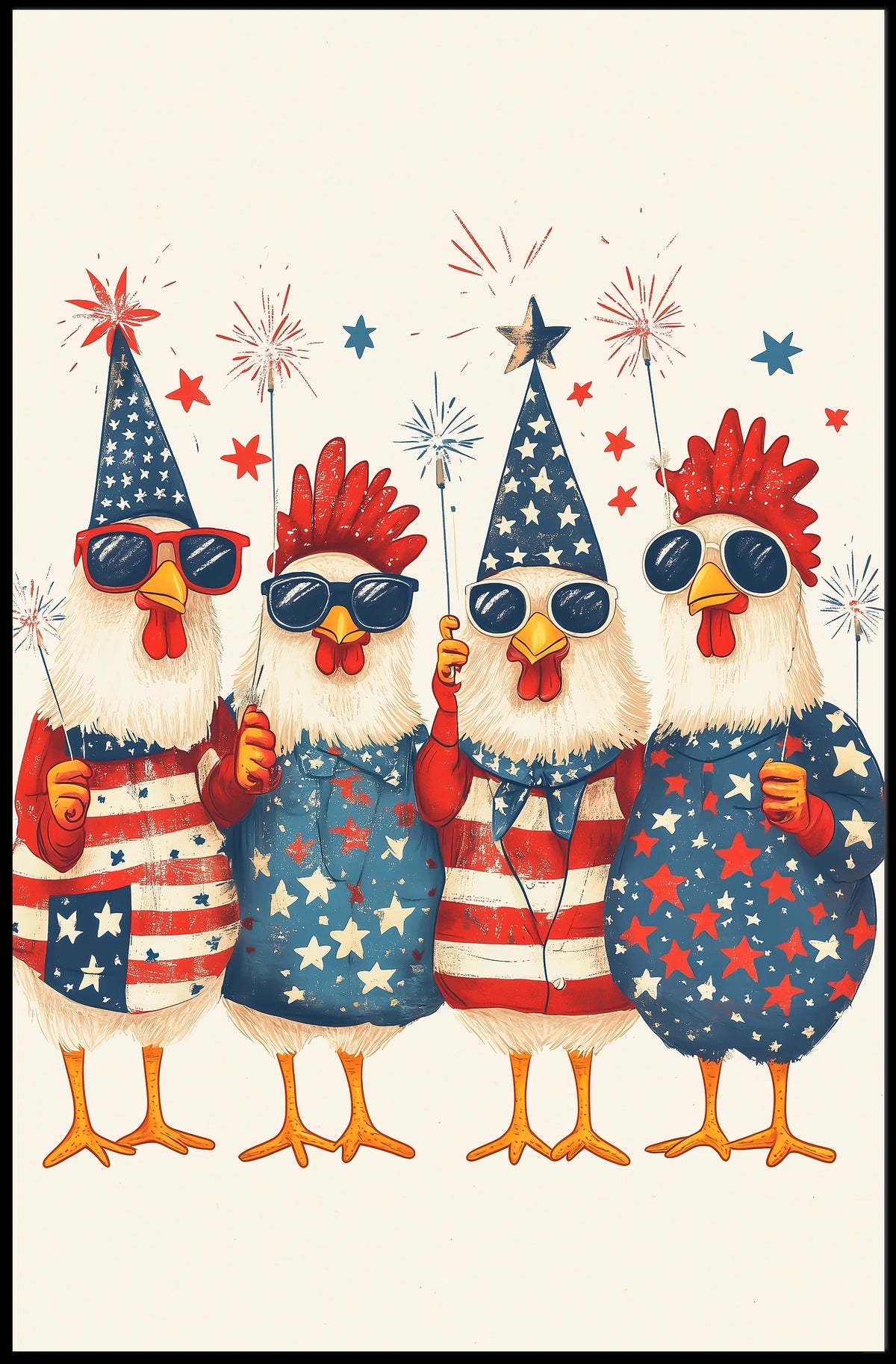 patriotic chickens standing side by side Poster
