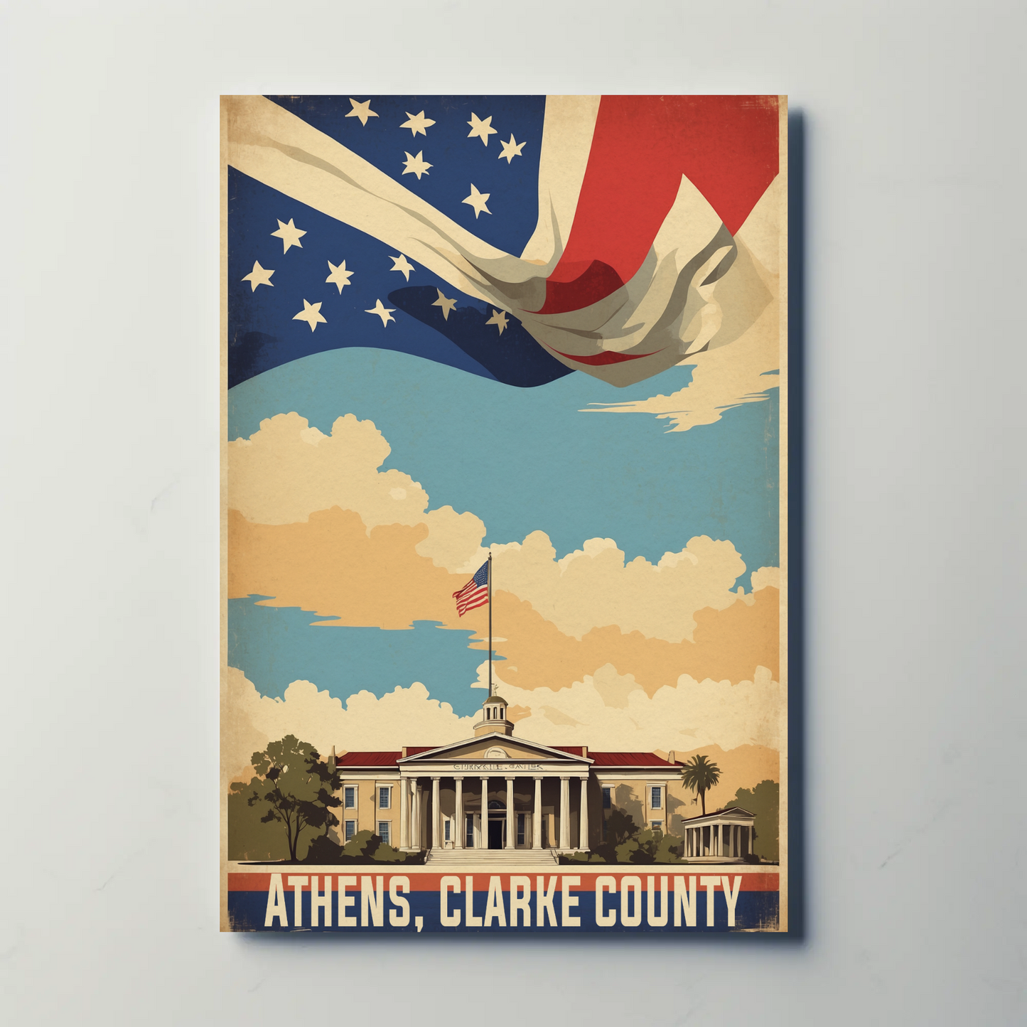 Athens Clarke County Georgia Capitol Vintage Travel Poster