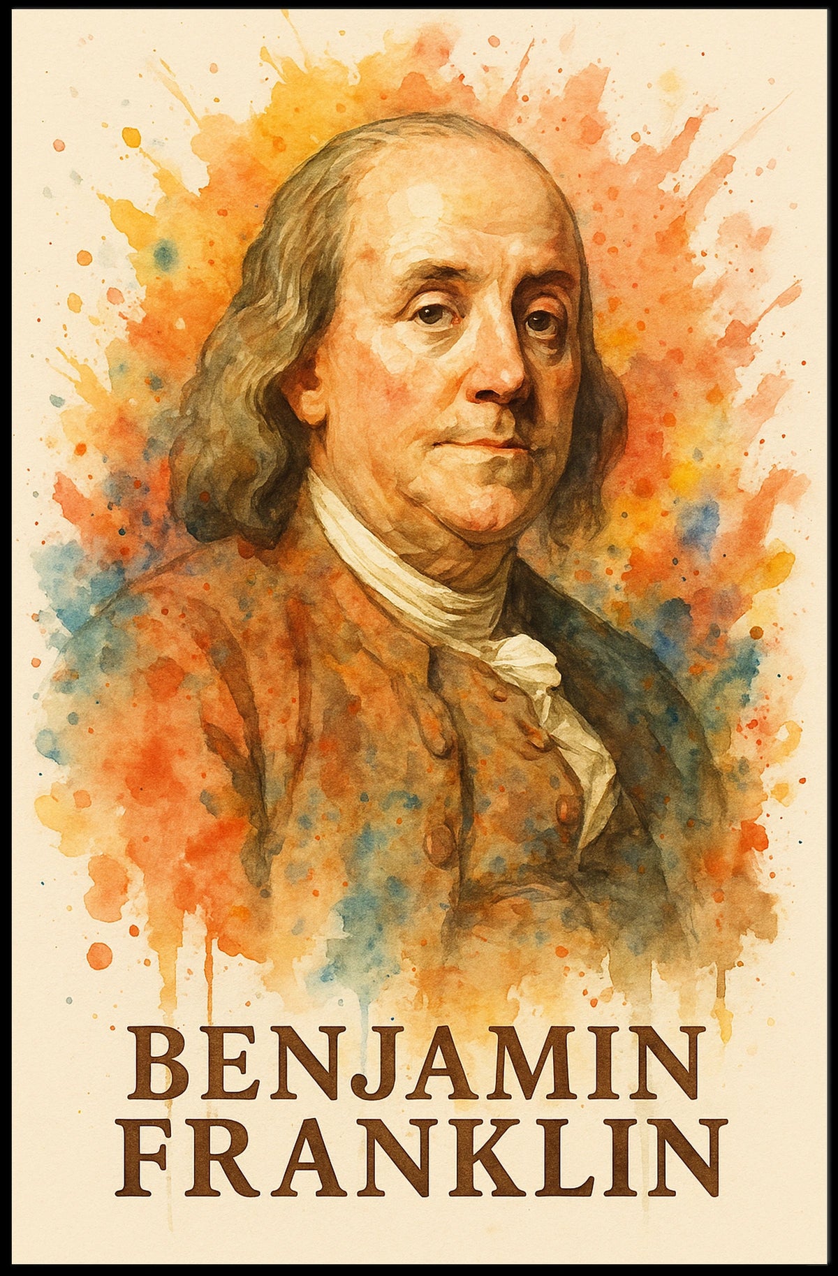 Benjamin Franklin Vintage Watercolor Portrait Poster Art