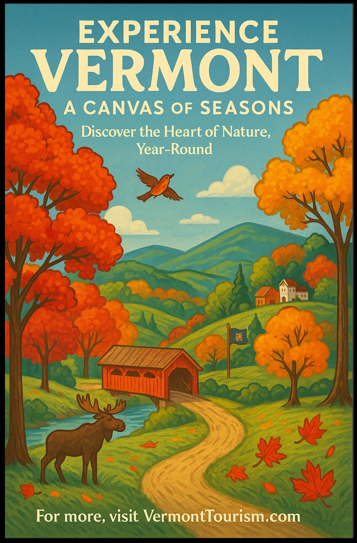 Vermont Scenery Nature Autumn Illustration Poster