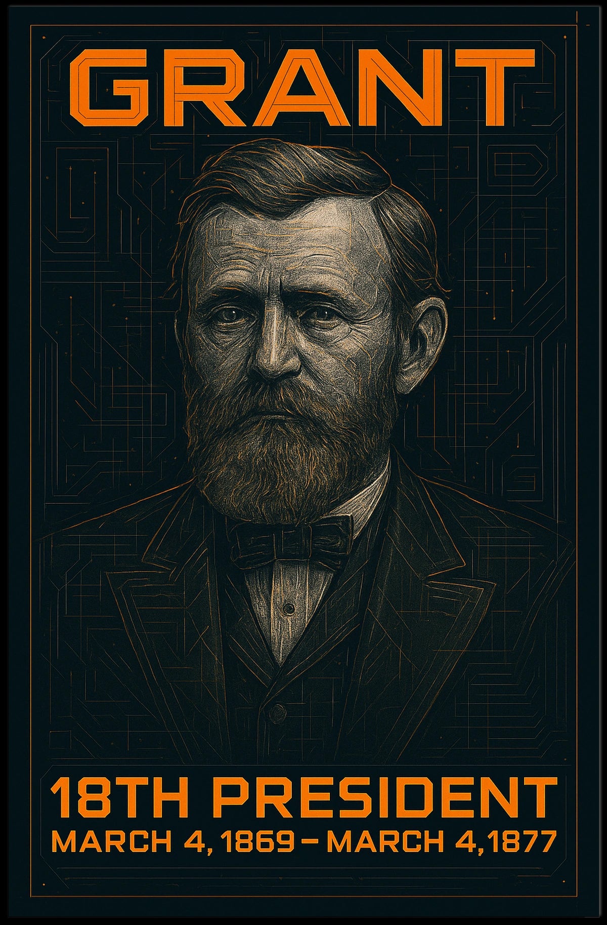 Ulysses S. Grant 18th President of the United States Techno Schematic Poster