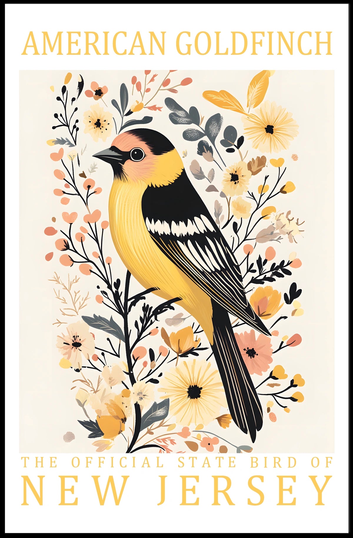 American Goldfinch Modern Botanical Art Poster
