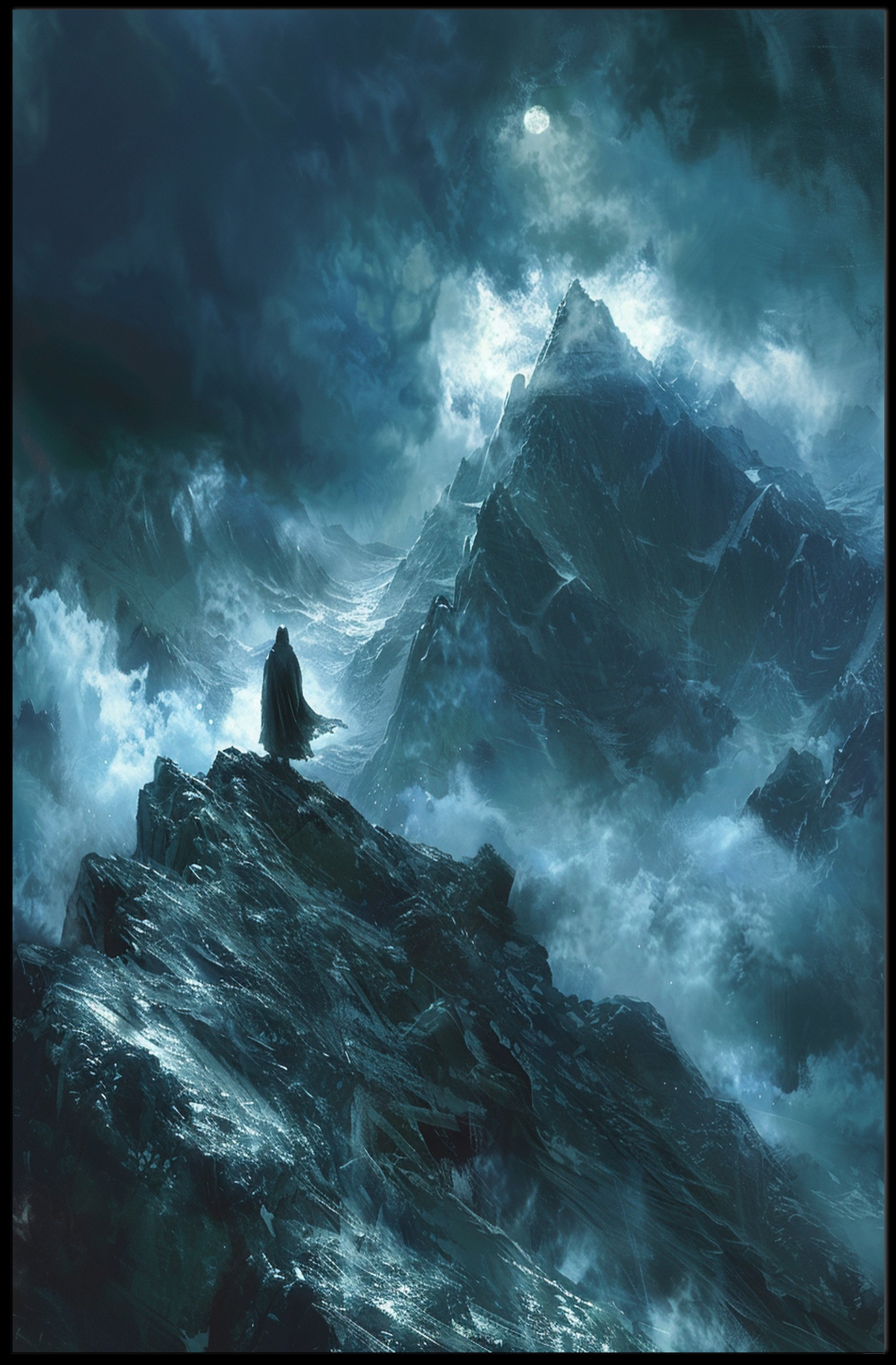 Ethereal Moonlit Adventure in Mountains Fantasy or Mythology Poster PosterGoat