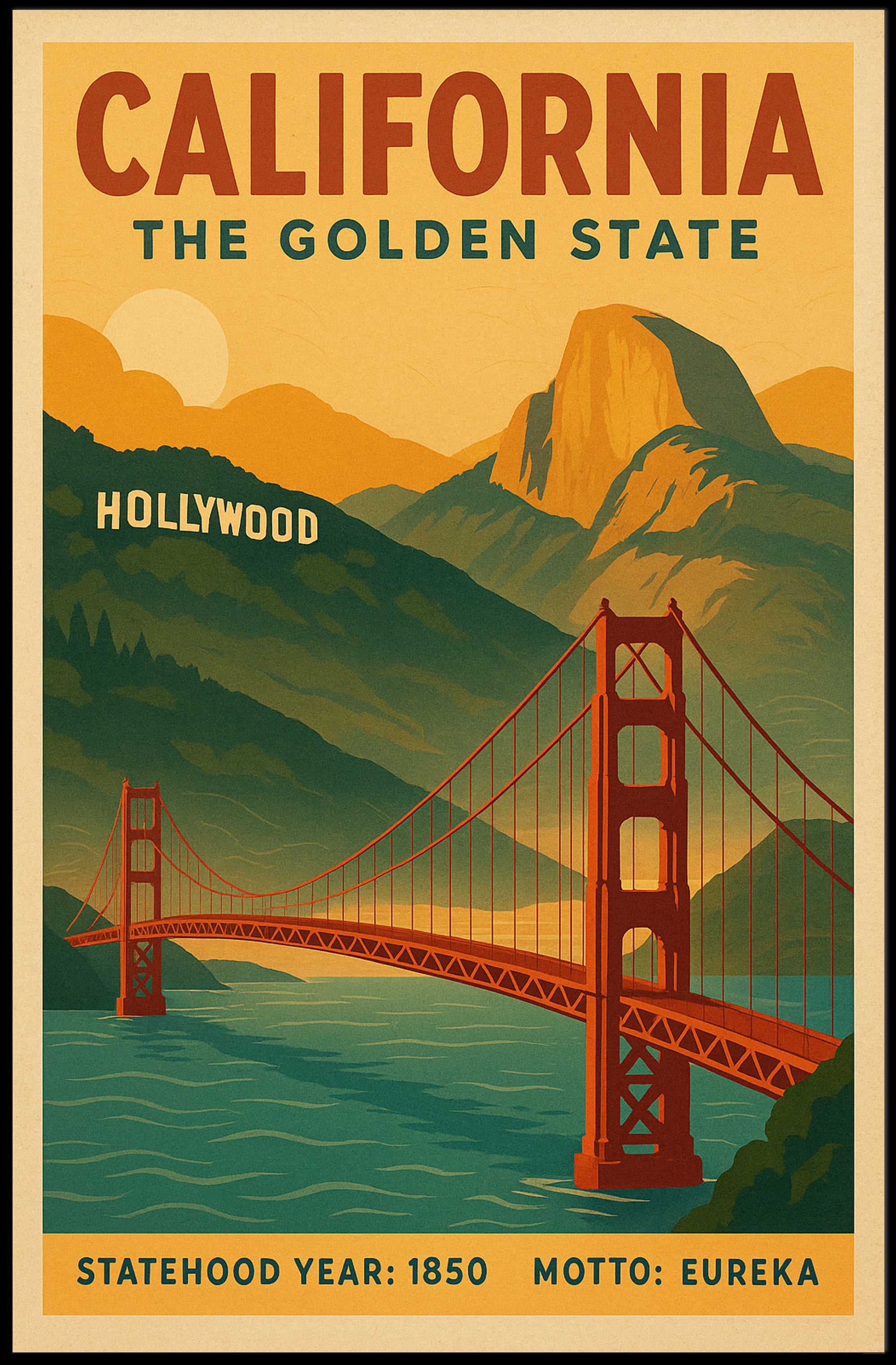 California Golden State Vintage Travel Poster