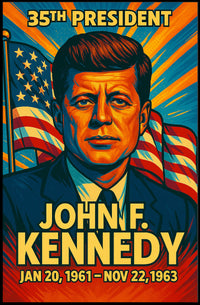 John F. Kennedy 35th President of the United States Colorful Comic Book Style Poster