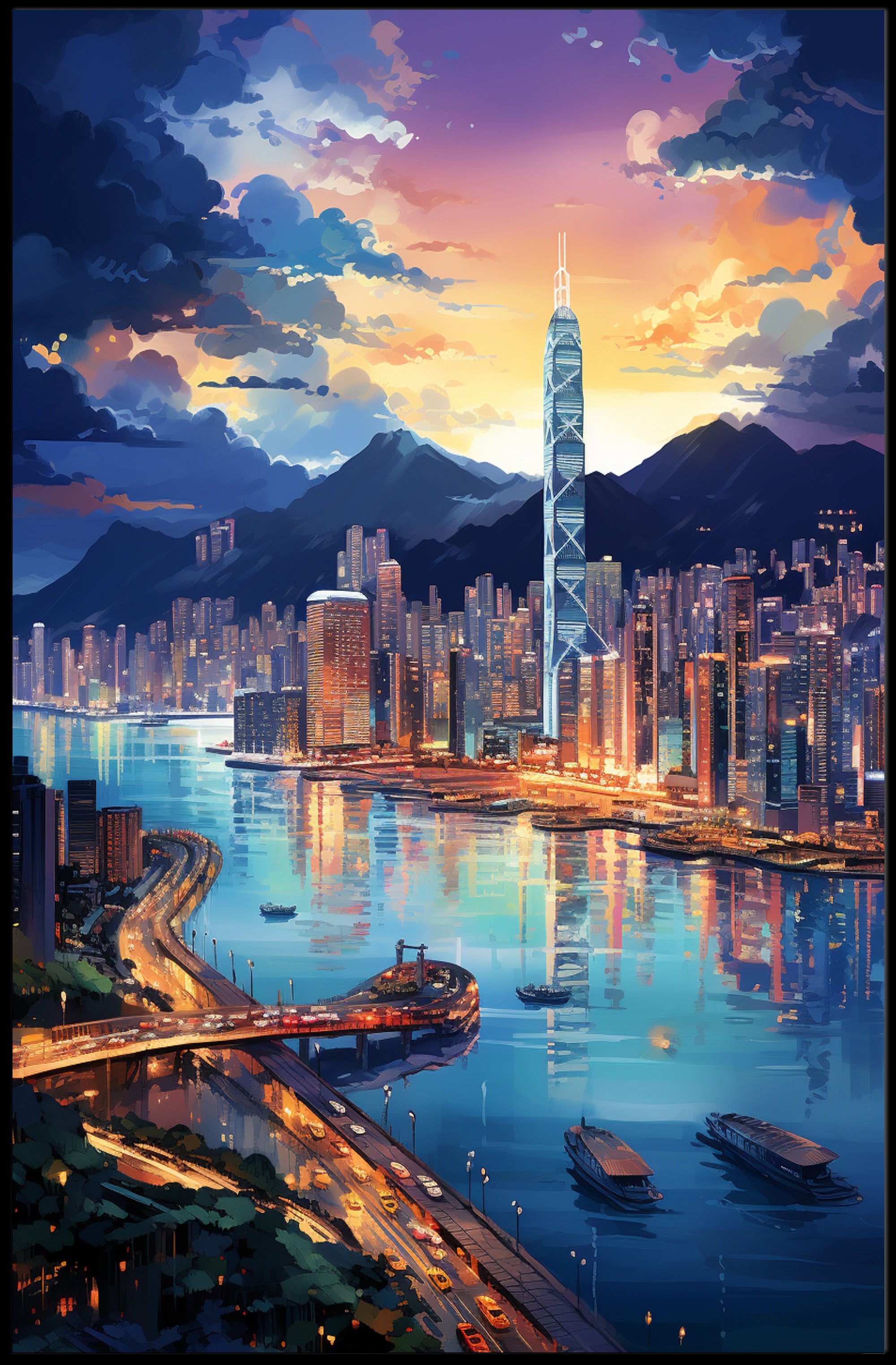 Cityscape At Dusk Poster