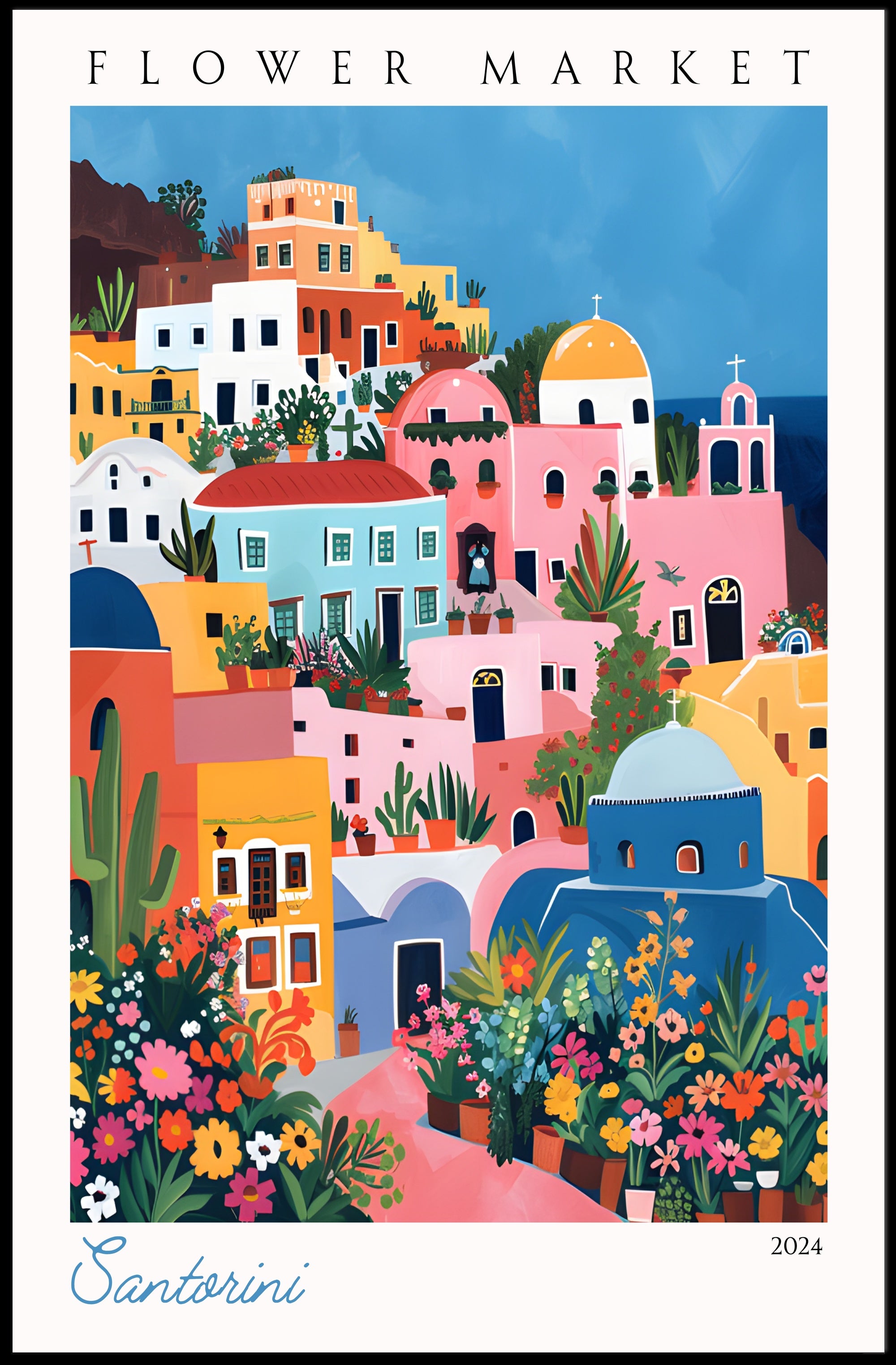 Santorini Flower Market 2024 Poster PosterGoat