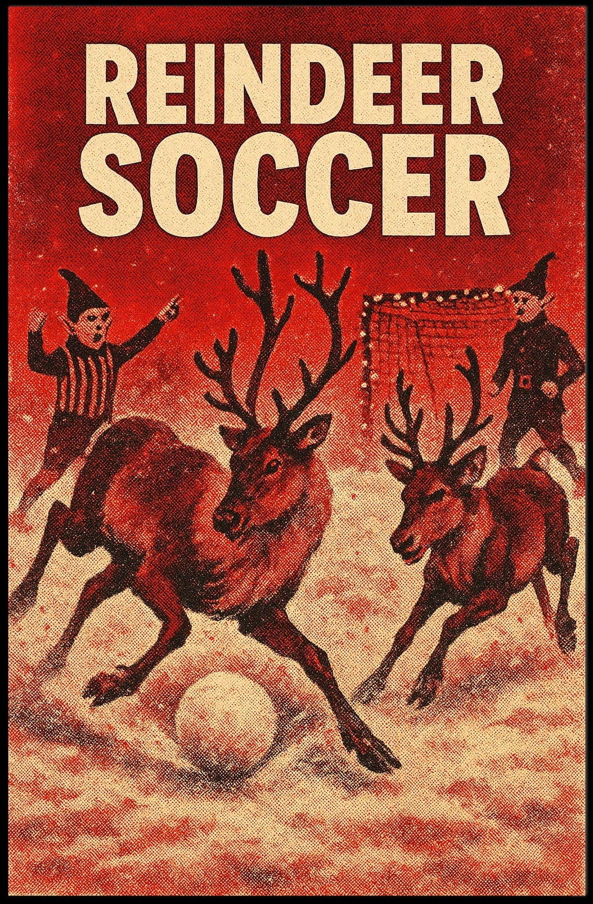 Reindeer Soccer Festive Vintage Holiday Art Poster