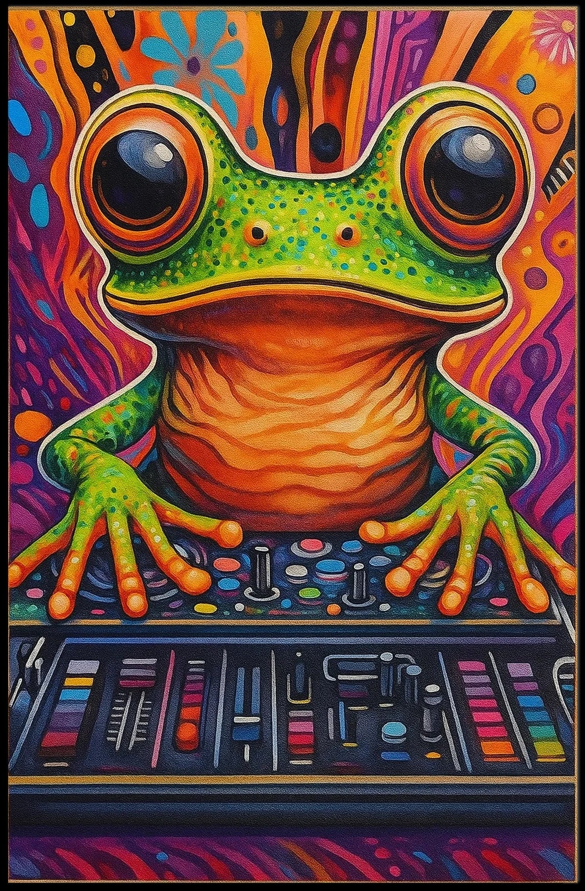 Vibrant DJ Frog Pop Art Print: Abstract, Artistic Poster